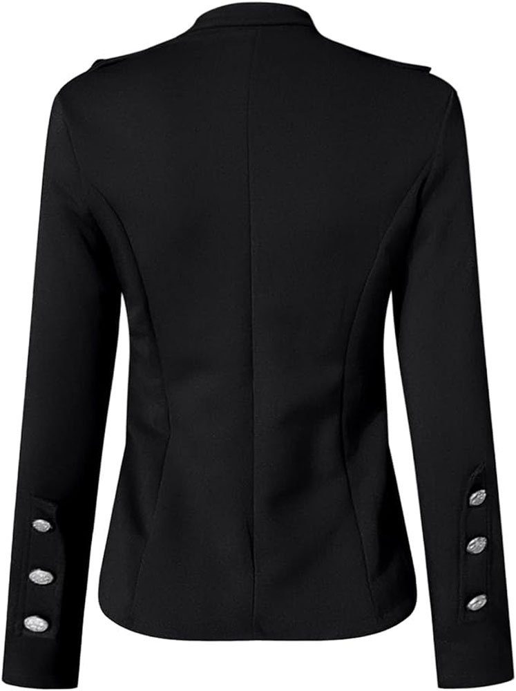 UG Freizeit (Military Coat Knöpfen mit Elegant schmal L.Ru kurze Jackenblazer - Blazerjacke Mit Blazer Stehkragen) Anzugjacke Langärmelige, Knopfleiste Casual Mantel Sweatblazer Damen geschnittene,