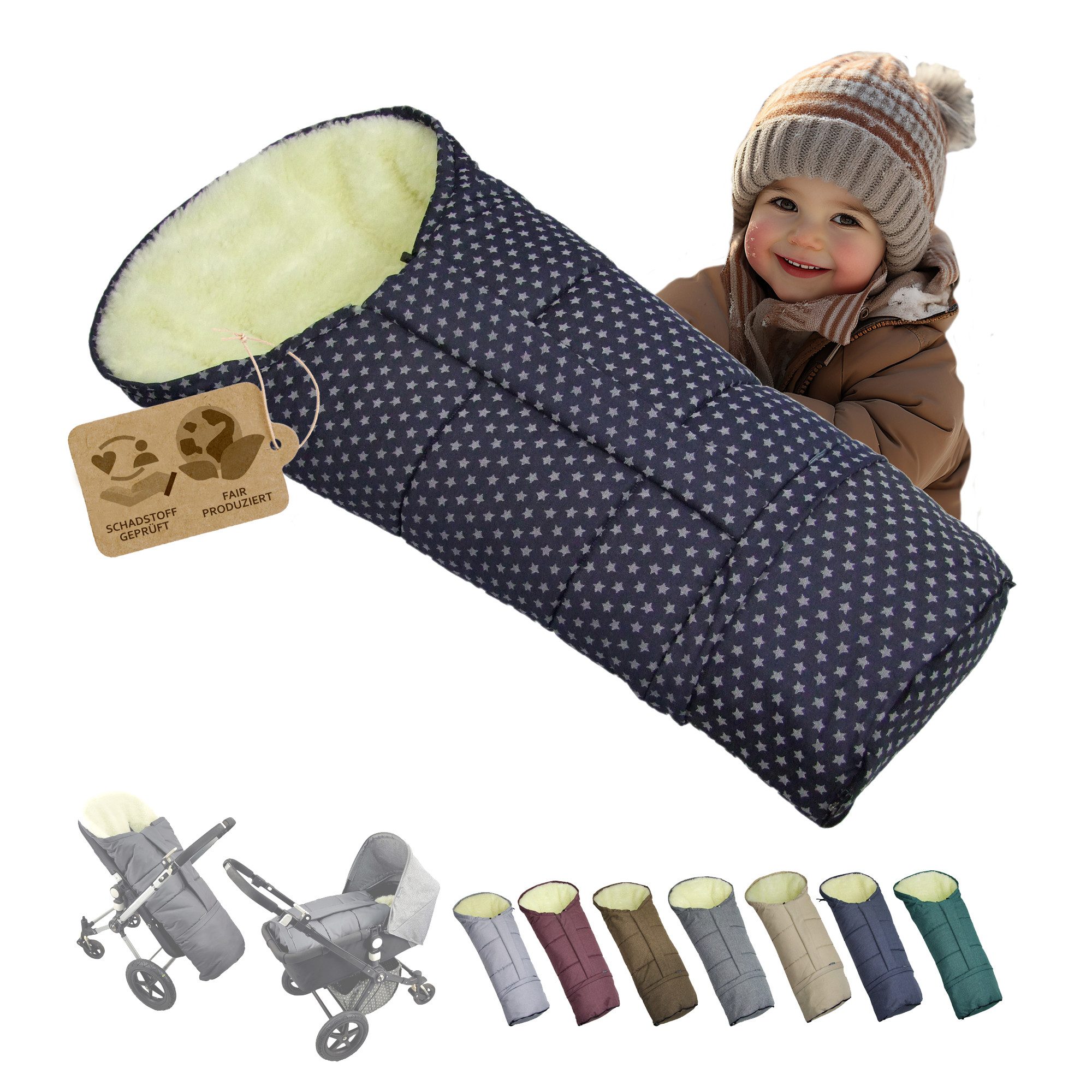 BambiniWelt by Rafael K. Fußsack Winterfußsack Fußsack für Kinderwagen Buggy mumienform Wolle STERNE von BambiniWelt by Rafael K.