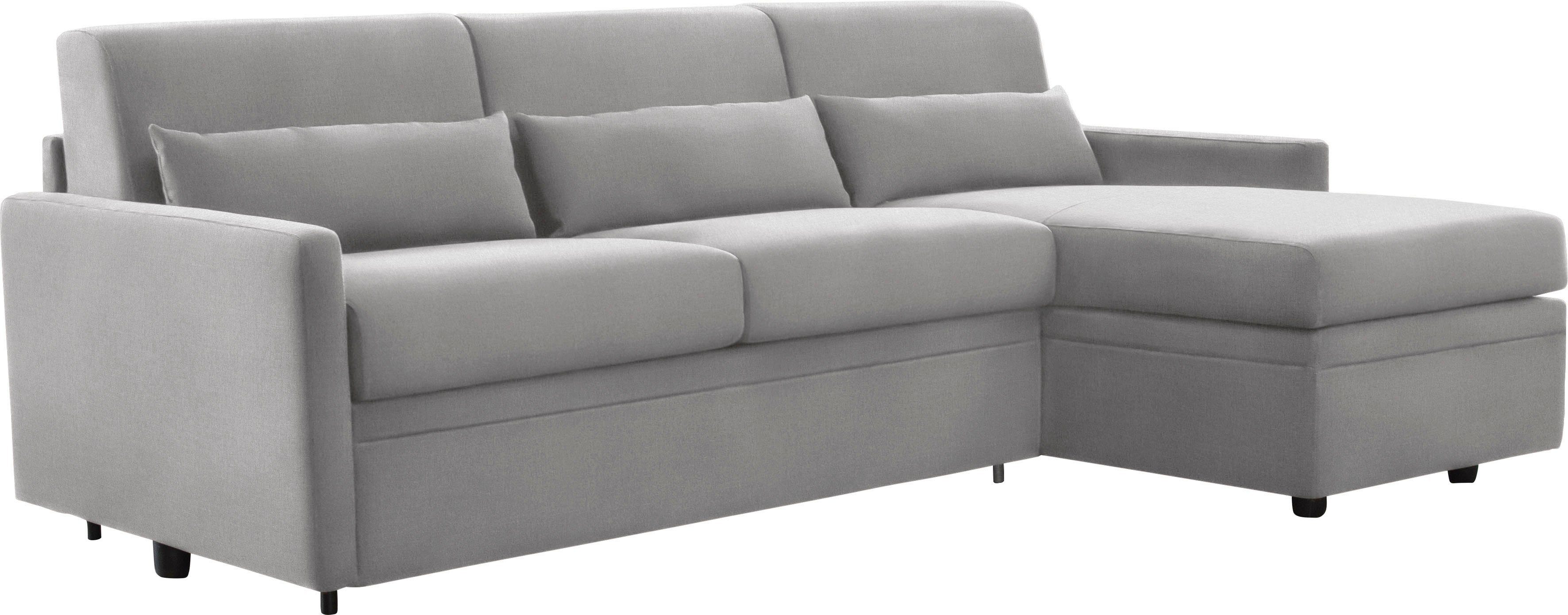 Nias Italia Ecksofa mit Metallgestell, cm 140/208 hell Liegefläche Bettfunktion, grau Matratze Avellino, und