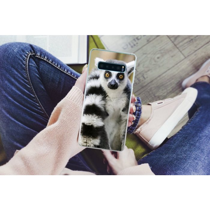 MuchoWow Handyhülle Affe - Ringschwanzlemur - Tier Phone Case Handyhülle Samsung Galaxy S10+ Silikon Schutzhülle FN11537