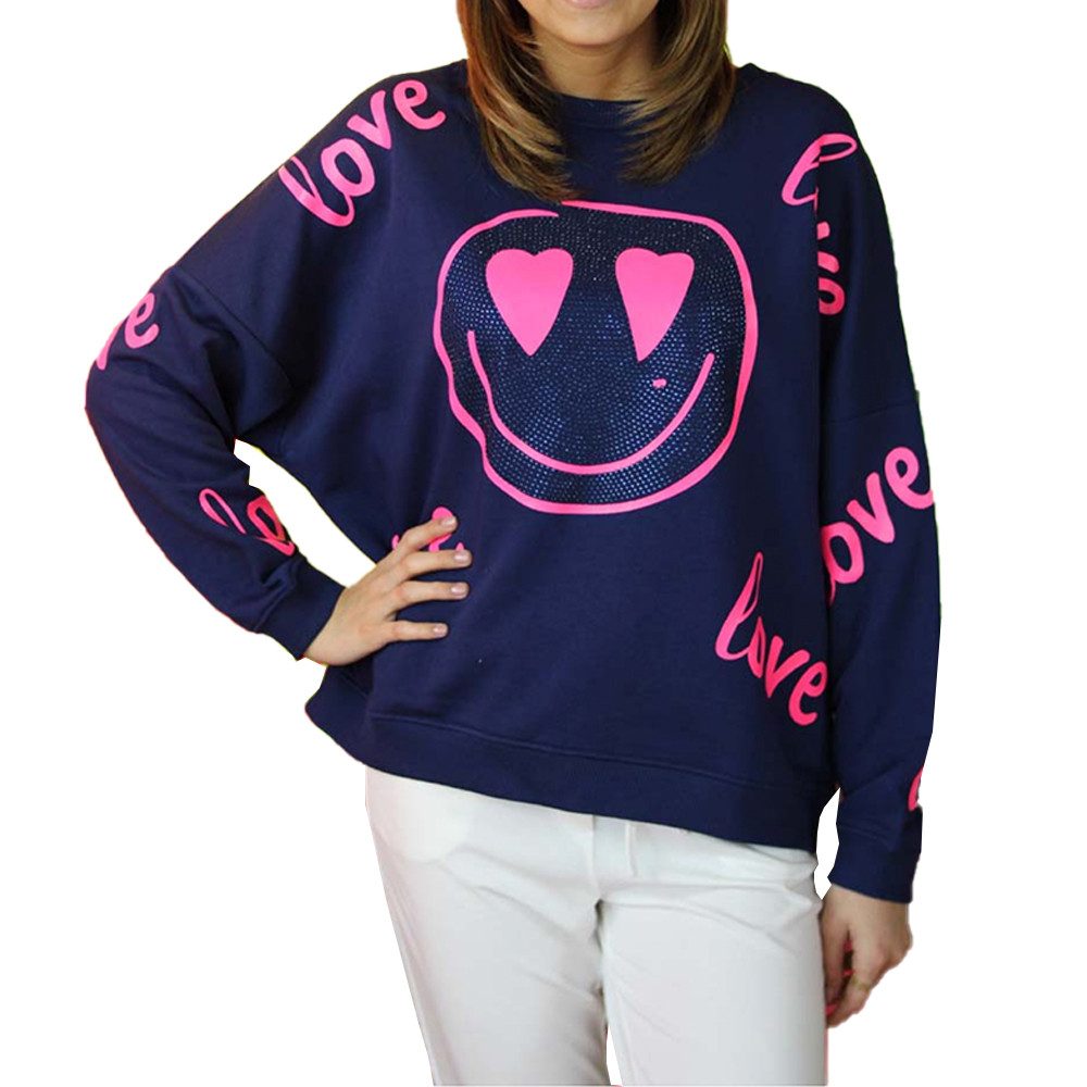 Miss Goodlife Sweatshirt Miss Goodlife Sweatshirt Joy-Heartface Strass, darkblue/neon pink