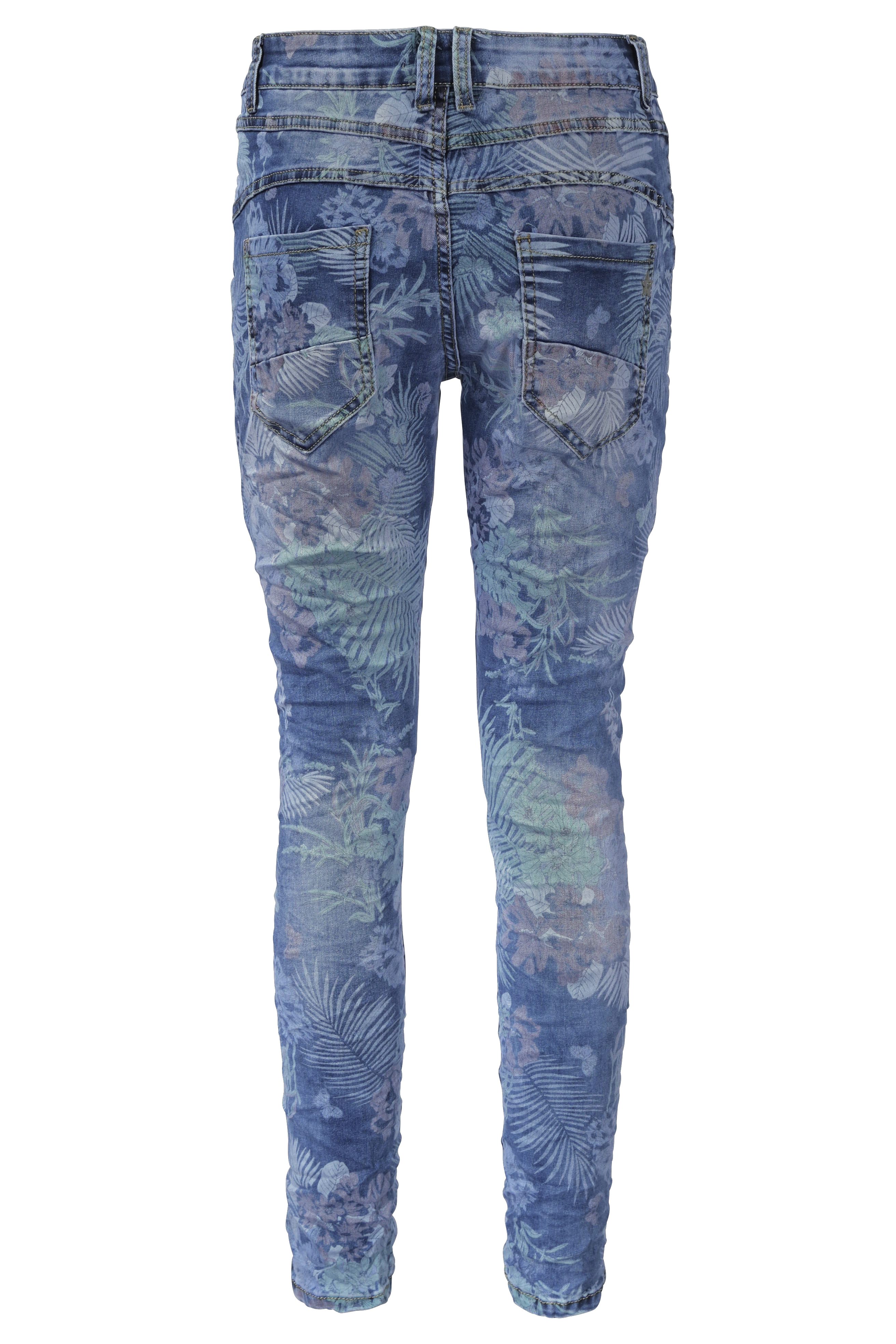 Jewelly Regular-fit-Jeans Jeans Blumen Boyfriend mit Print - Stretch