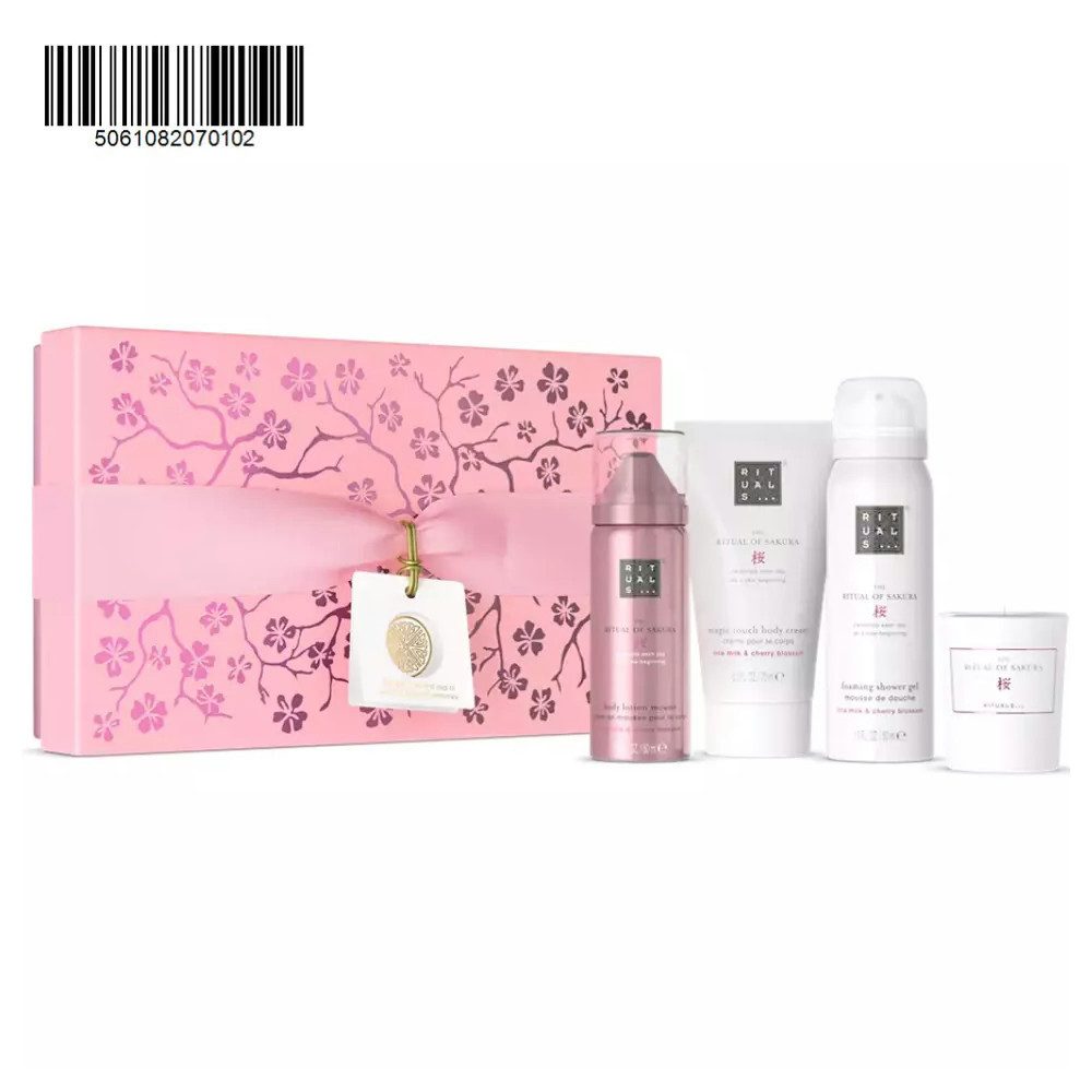 Pflege-Geschenkset S von Ritual of Sakura 4-tlg: Lotion Mousse, Kerze, Creme, Duschgel