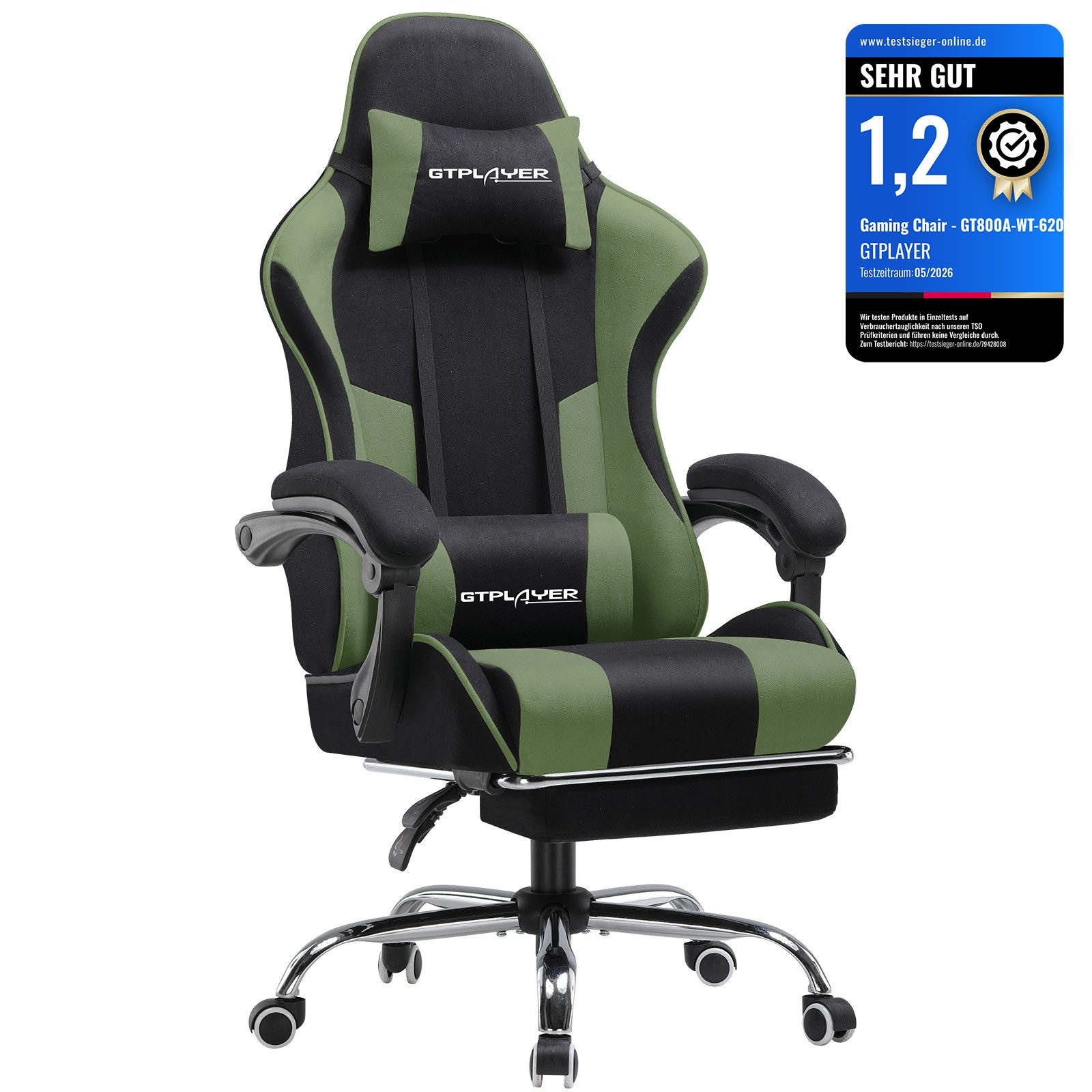 GTPLAYER Gaming-Stuhl Bürostuhl mit Massagefunktion, Fußstütze, Kopfstütze (Packung), Ergonomischer Gamer Stuhl Maximale Belastung 150 kg, 360° drehbar