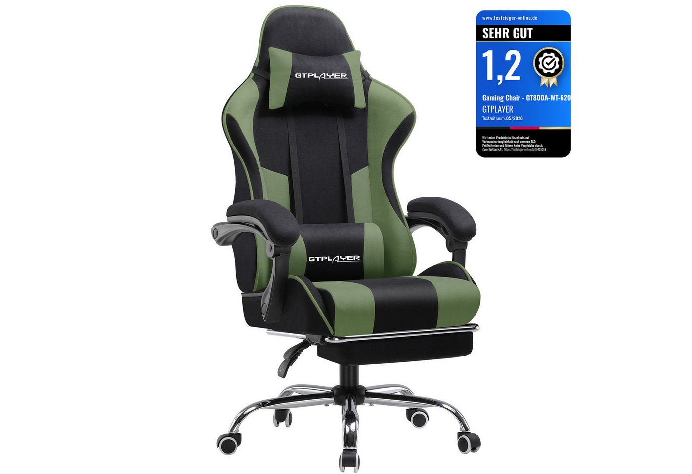 GTPLAYER Gaming-Stuhl Bürostuhl mit Massagefunktion, Fußstütze, Kopfstütze (Packung), Ergonomischer Gamer Stuhl Maximale Belastung 150 kg, 360° drehbar