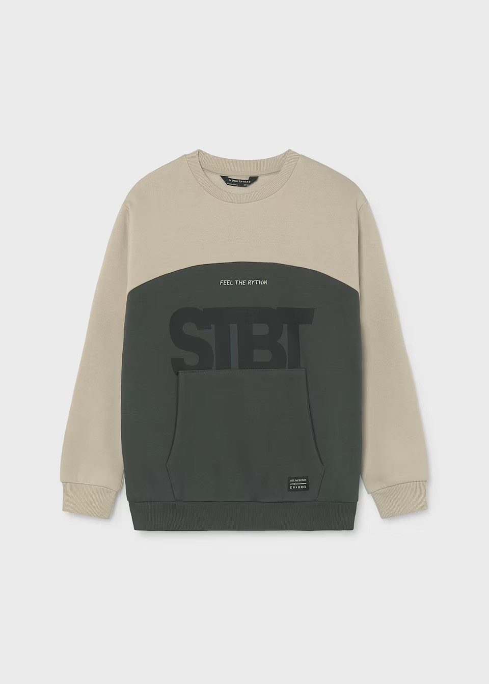 Mayoral Sweatshirt Sweatshirt mit Kontrastdetails in Beige/Grün (740395)