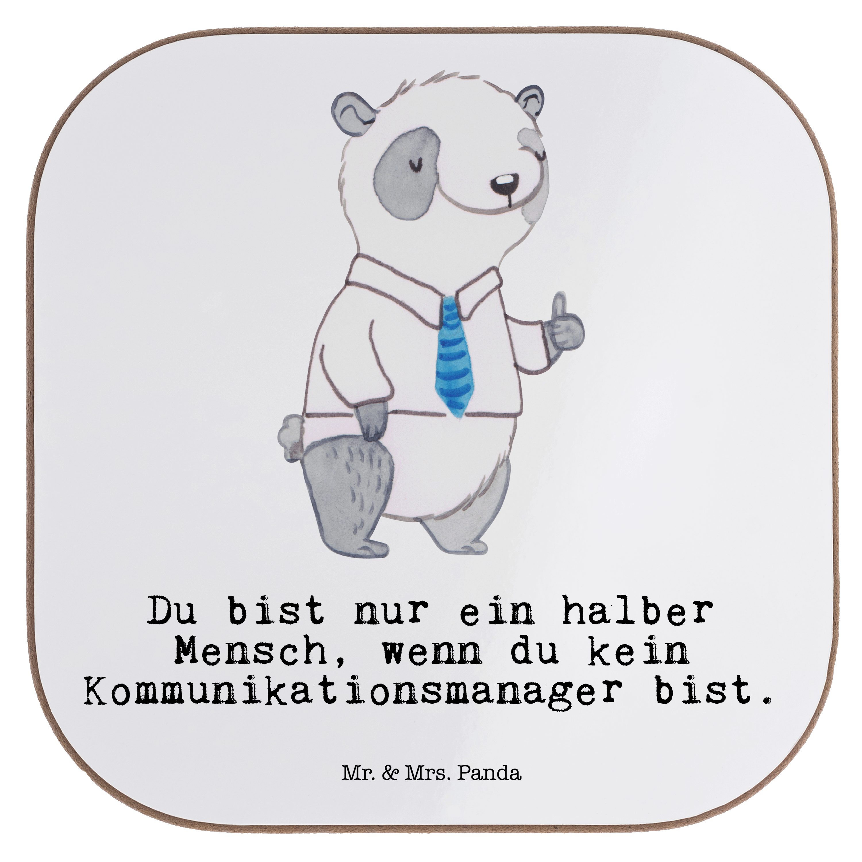 Mr. & Mrs. Panda Getränkeuntersetzer Kommunikationsmanager mit Herz - Weiß - Geschenk, communications mana, 1-tlg.