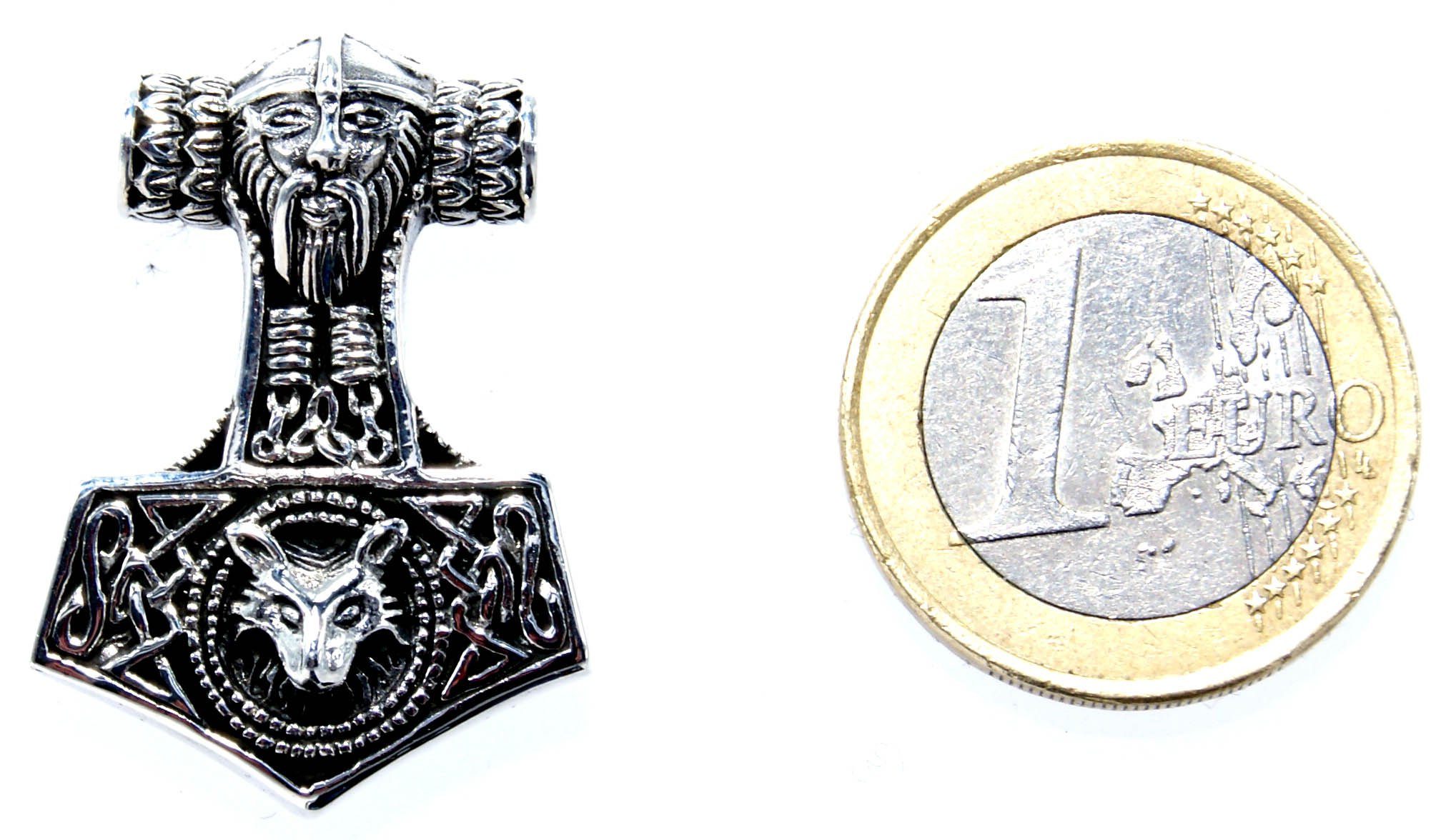 Thorhammer Anhänger Leather 925 Odin Thor Wolf Thorshammer Kopf Kettenanhänger Kiss of Silber