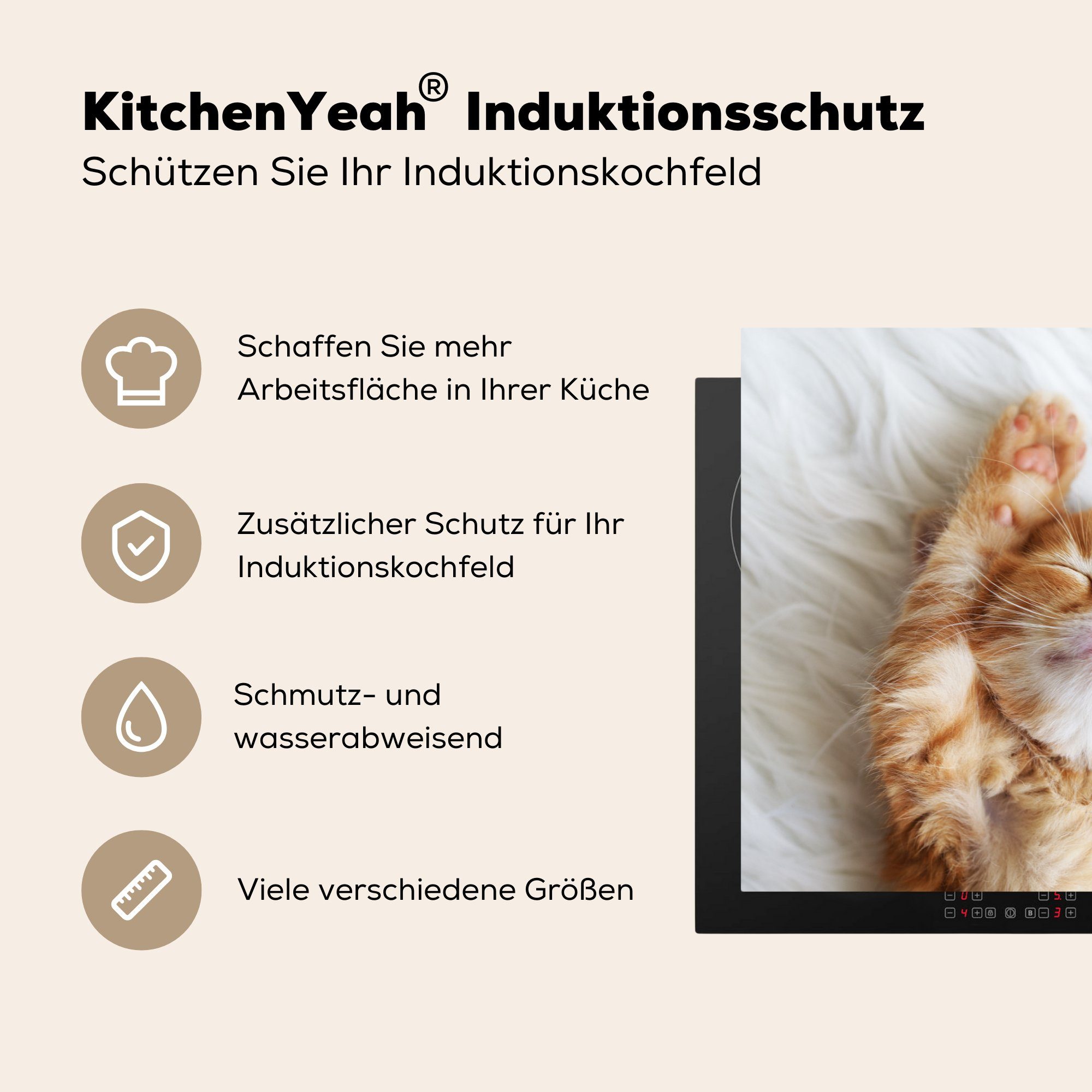 81x52 küche, (1 Schutz - Kätzchen, Ceranfeldabdeckung die Induktionskochfeld - tlg), für Rot - Vinyl, MuchoWow cm, Herdblende-/Abdeckplatte Haustiere Katze