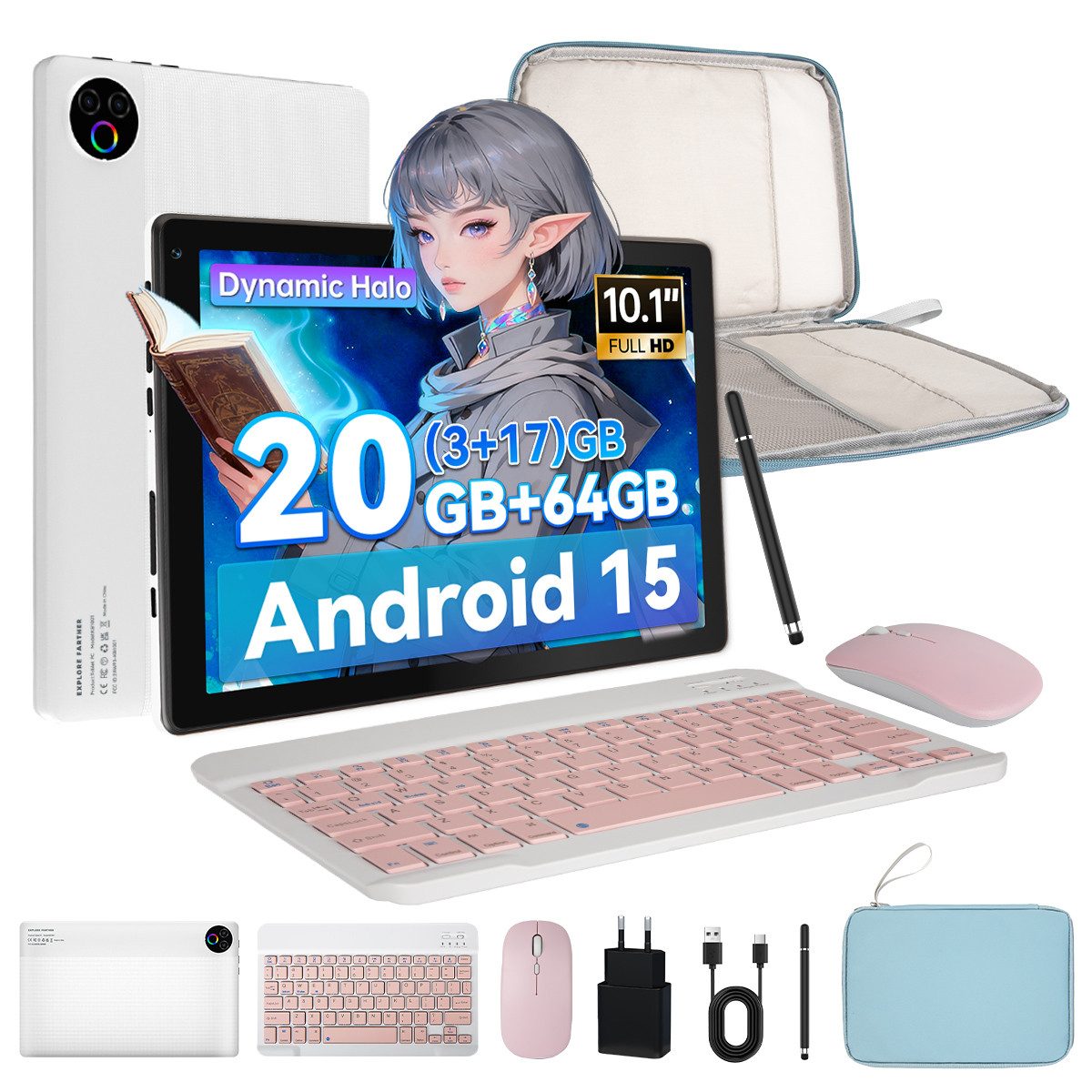 BUFO 10 Zoll Android 15, 20(3+17)GB+64GB, 1280x800 HD Display, WiFi 6 Tablet (10", 64 GB, Android, WiFi, mit Tastatur, Maus, Stift und praktischer Tragetasche)