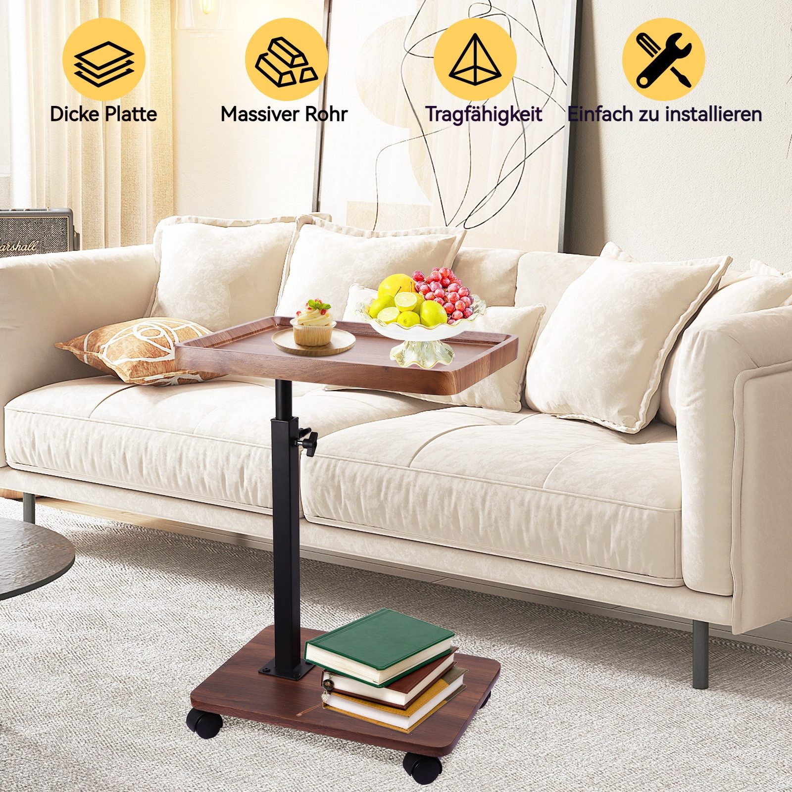 BlingBin Beistelltisch C Form Höhenverstellbar mit Rollen, Tisch Sofatisch günstig online kaufen