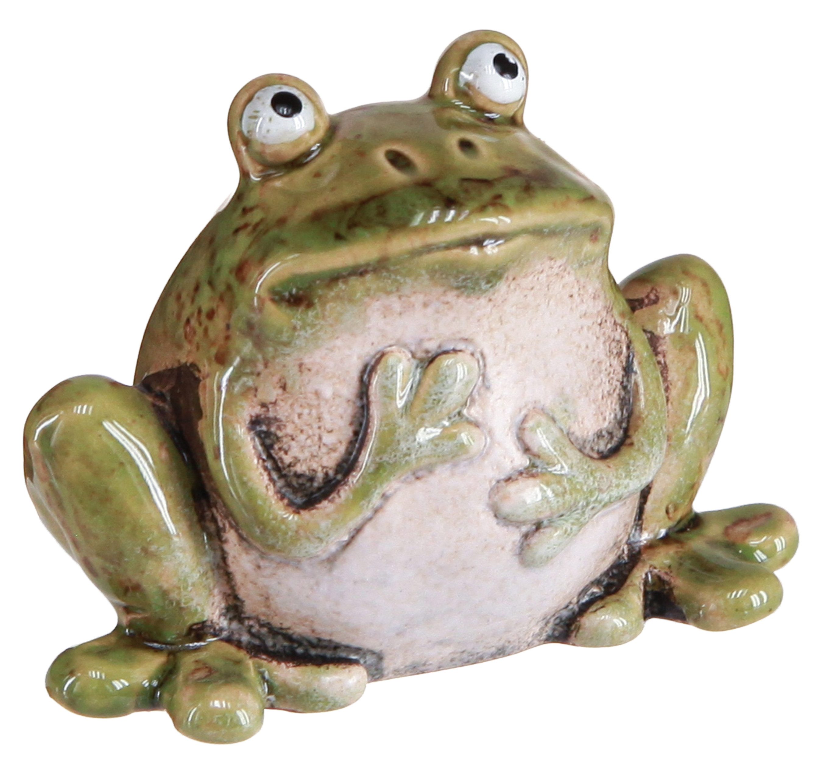Dekofigur Frosch Deko Keramik Grün Braun Vintage Sommer Set 4 Stück 7cm