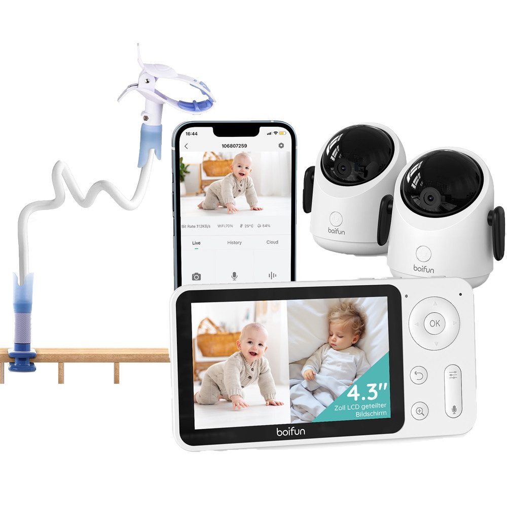 Video-Babyphone WLAN Babyphone mit 2 Kameras und APP 4,3 Zoll 1080P PTZ mit Halterung