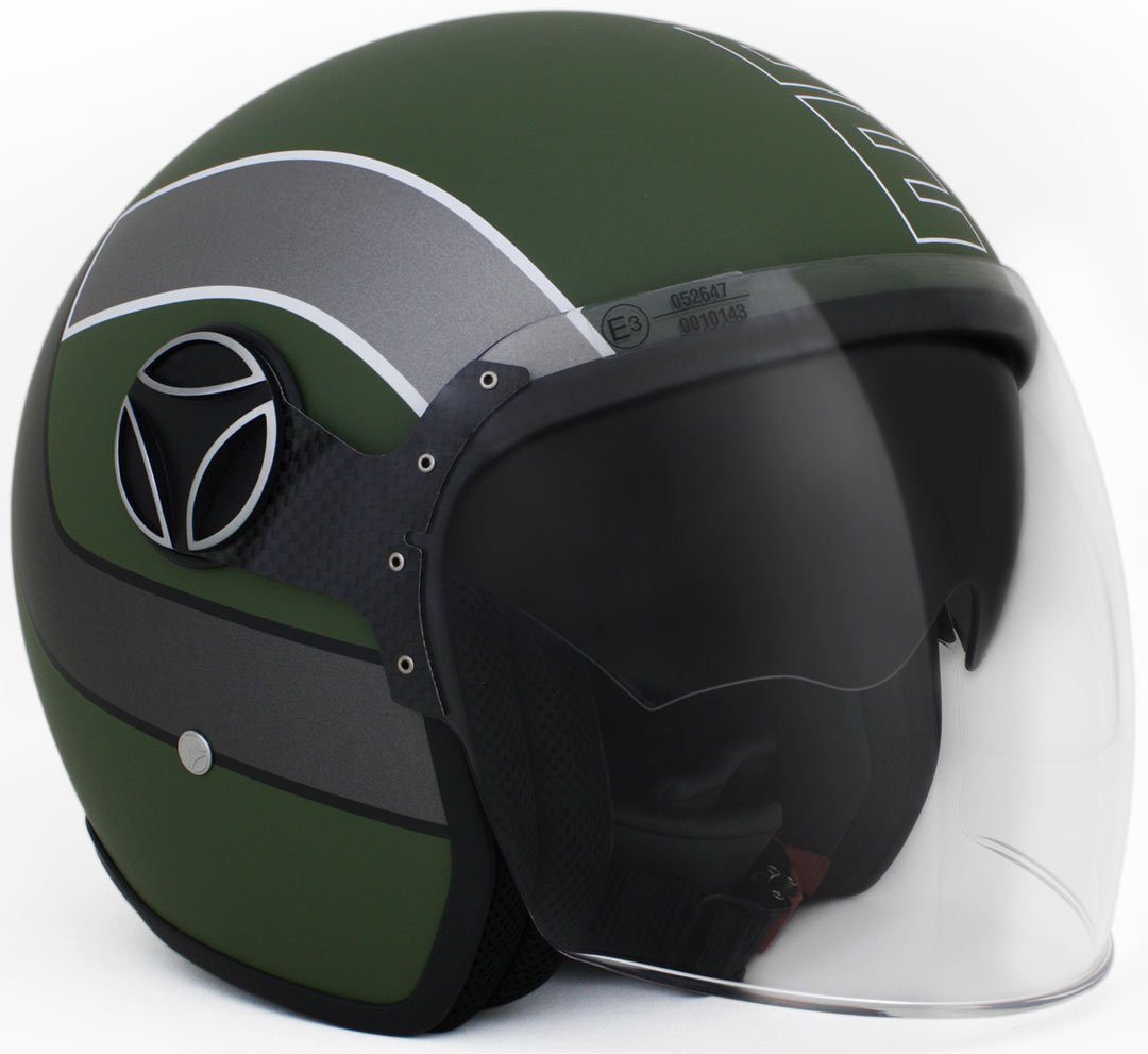 Momo Motorradhelm Arrow Jethelm Grün Matt / Weiss, integriertes Sonnenvisier