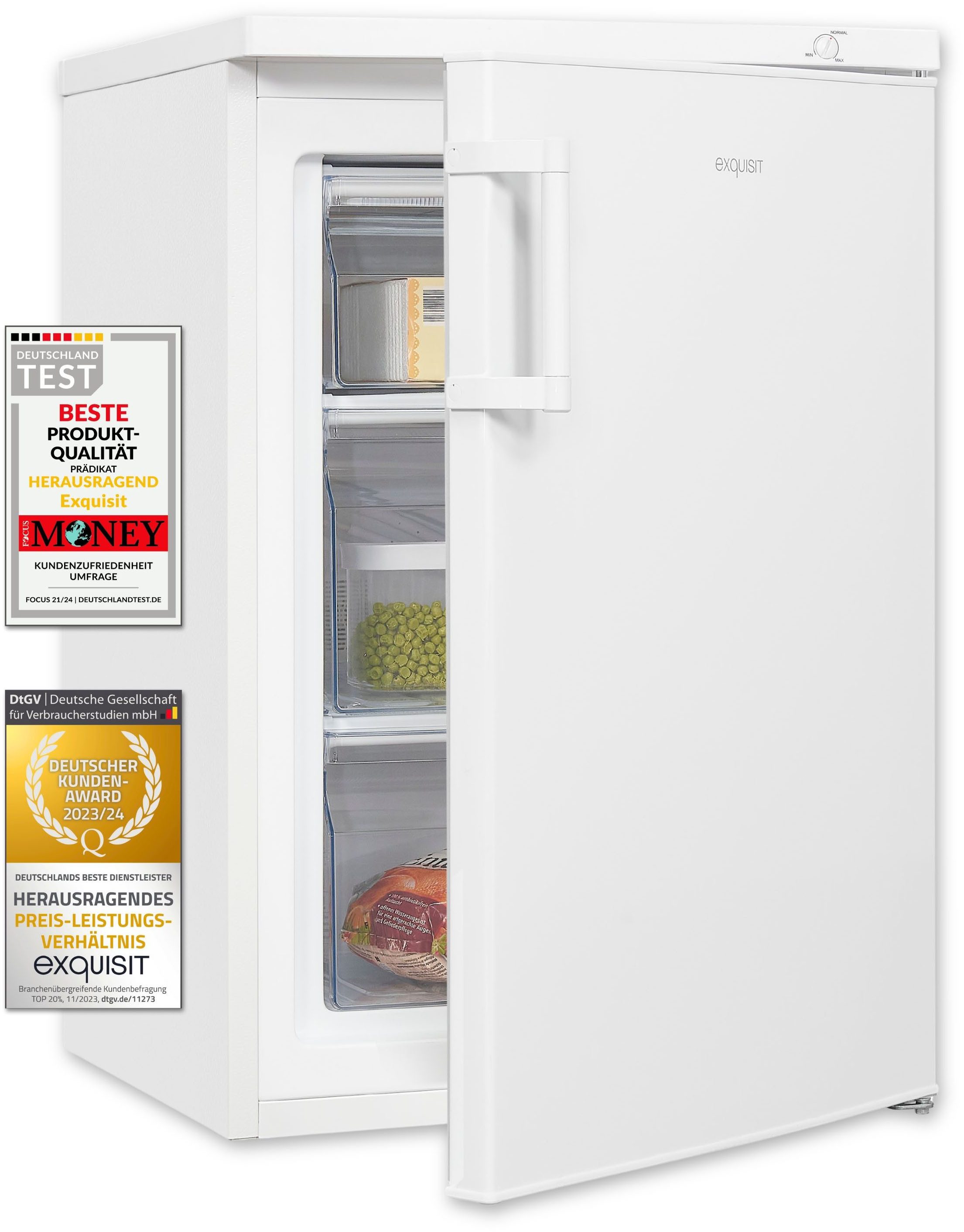 exquisit Gefrierschrank GS81-H-010E, 84,5 cm hoch, 56 cm breit, 4*-Gefrierschrank mit praktischem Griff – leicht & bequem zu öffnen