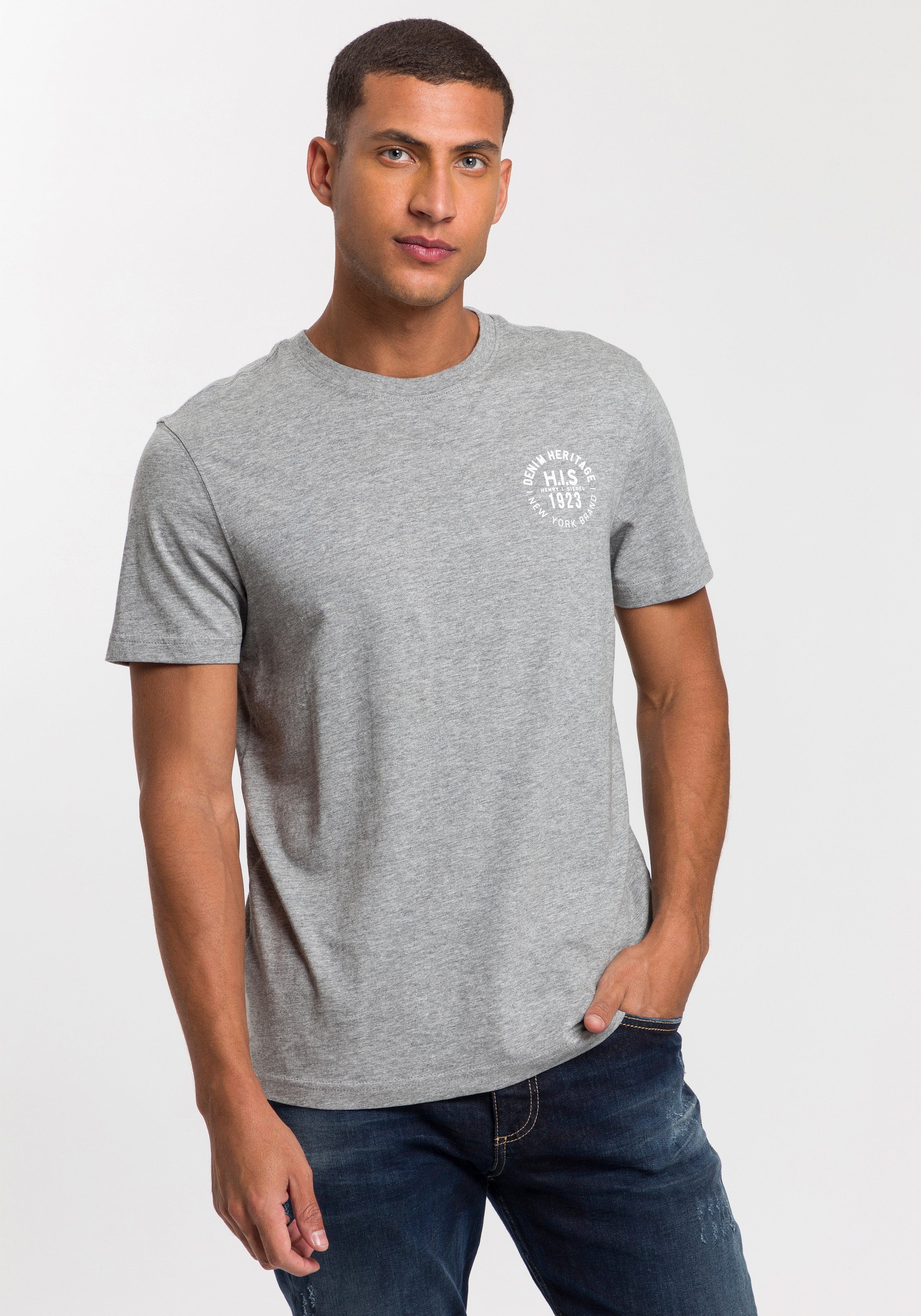H.I.S T-Shirt (Packung, 3-tlg., 3er-Pack) schmal geschnitten, bedrucktes Design, aus 100% Baumwolle