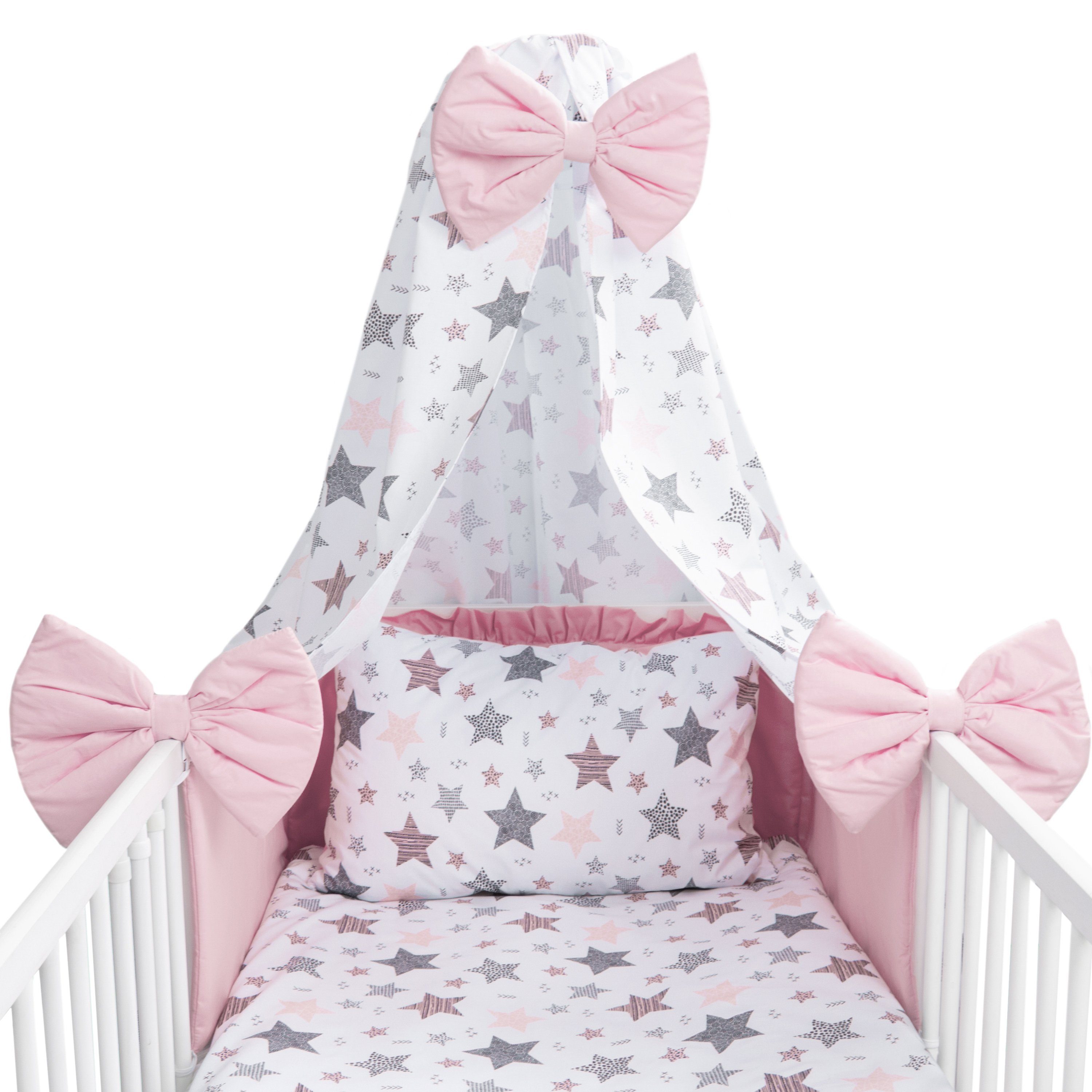 Babybettwäsche Komplett Set 7 teilig - 100x135 & Kissenbezug 40x60 - mit Himmel