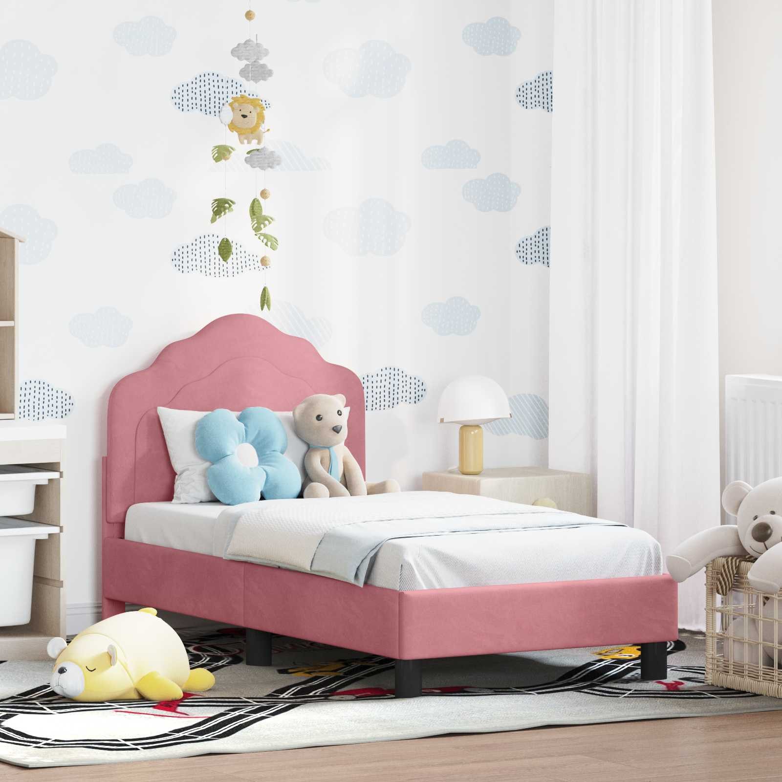 vidaXL Bett Kinderbettgestell mit Kopfteil Rosa 70 x 140 cm Samt (1-tlg) – Bild 2 von 5
