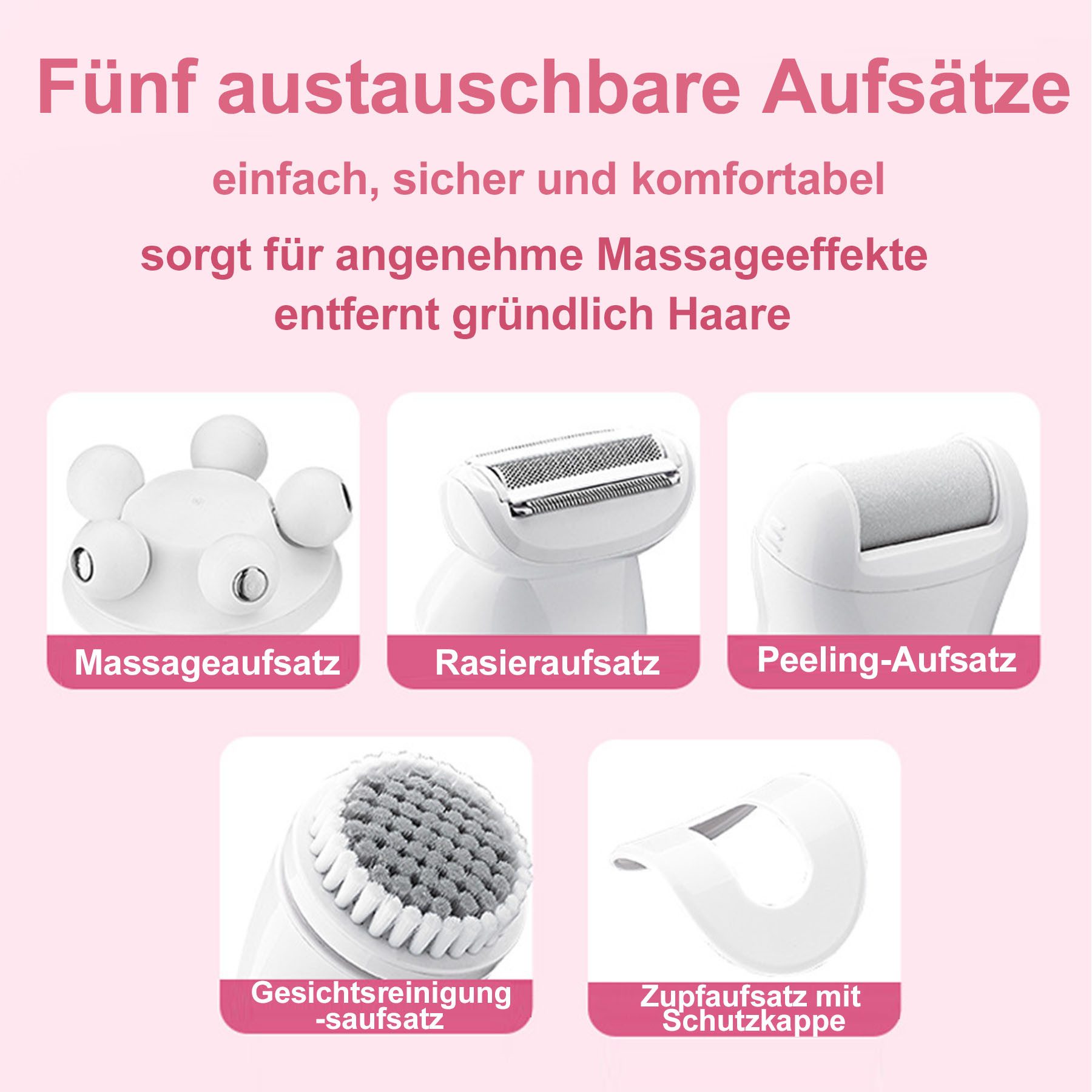 Senmudi Epilierer Damen für Haarentfernung, 5-in-1 Elektrischer Rasierer Frauen mit usb, Aufsätze: 9 St., Epilierer mit schwenkbarem Kopf,Wet & Dry mit 5 Extras,schmerzfrei, USB-Aufladung & kabellos für Beine,Körper,Gesicht, Beine und Arme,Rosa