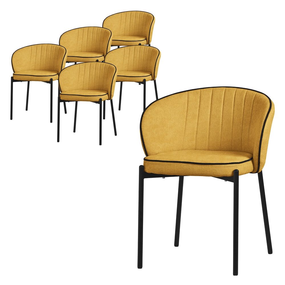ML-DESIGN Polsterstuhl Esszimmerstühle mit Armlehne & Rückenlehne Ergonomische moderne Design (6 St), Armlehnstuhl mit Metallbeine 6er Set Senf Lounge Sessel bis 120kg