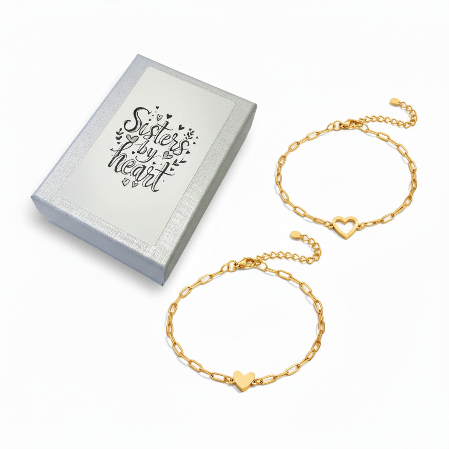 KARMA Armband Set Geschwister Armband 2er Set Herz Edelstahl (Freundschaftsarmbänder, Geschenk für Schwester oder Freundin), Damen 16+4cm Verstellbar Geschenk