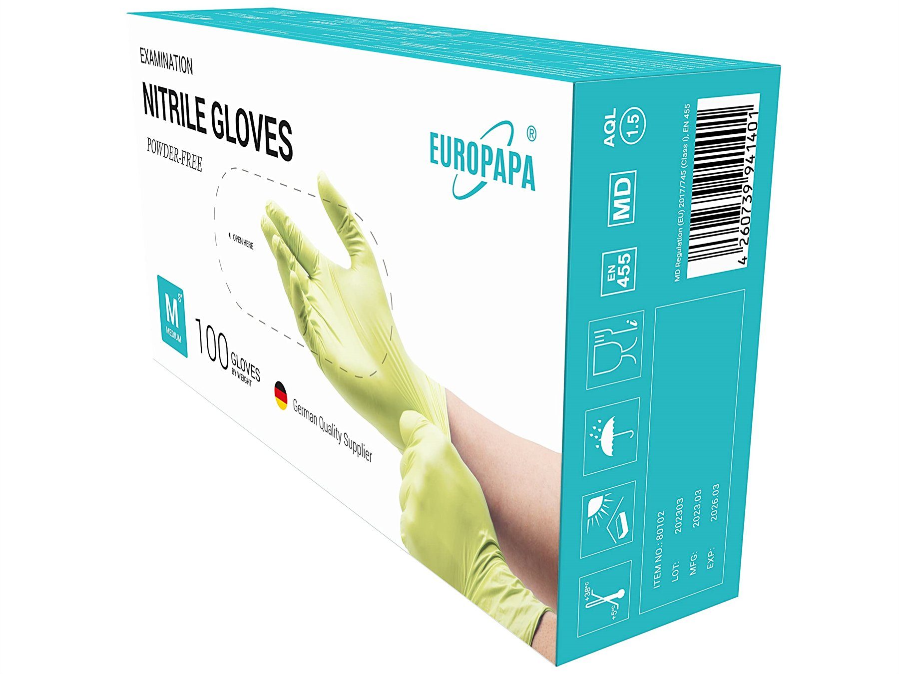 EUROPAPA Nitril-Handschuhe Medical Einmalhandschuhe Untersuchungshandschuhe (200, puderfrei ohne Latex, Gummihandschuhe, EN455 EN374) unsteril latexfrei disposible gloves