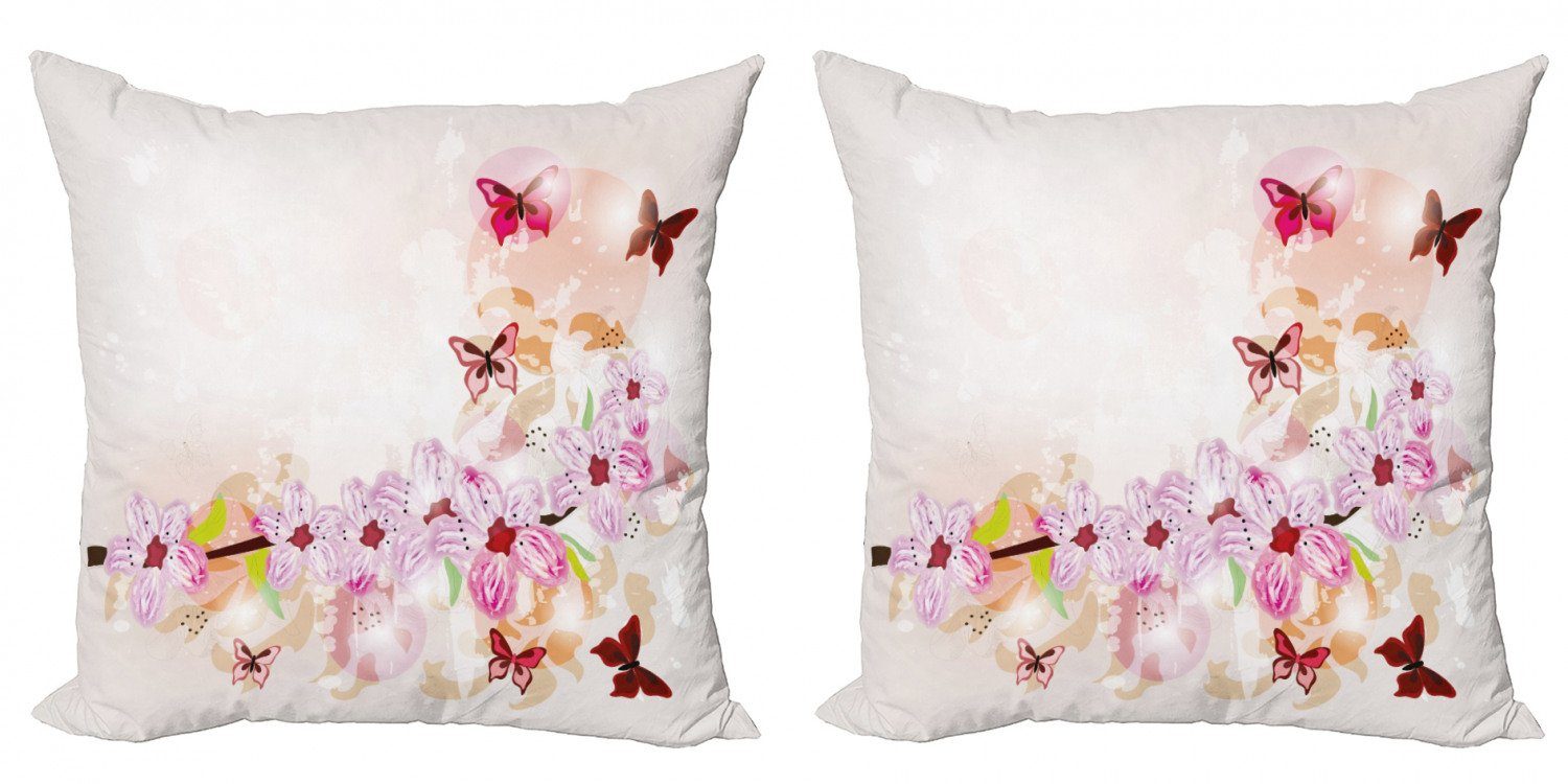 Kissenbezüge Modern Accent Doppelseitiger Digitaldruck, Abakuhaus (2 Stück), Pfirsich Floral Art Schmetterlinge