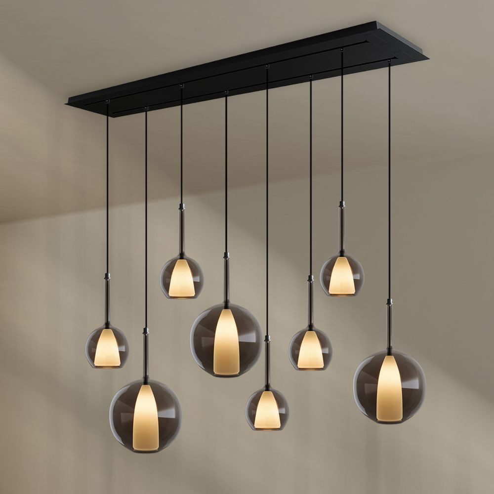 s.luce Pendelleuchte Belluna Esstischleuchte 8-flammig 160cm 2-reihig Rauch