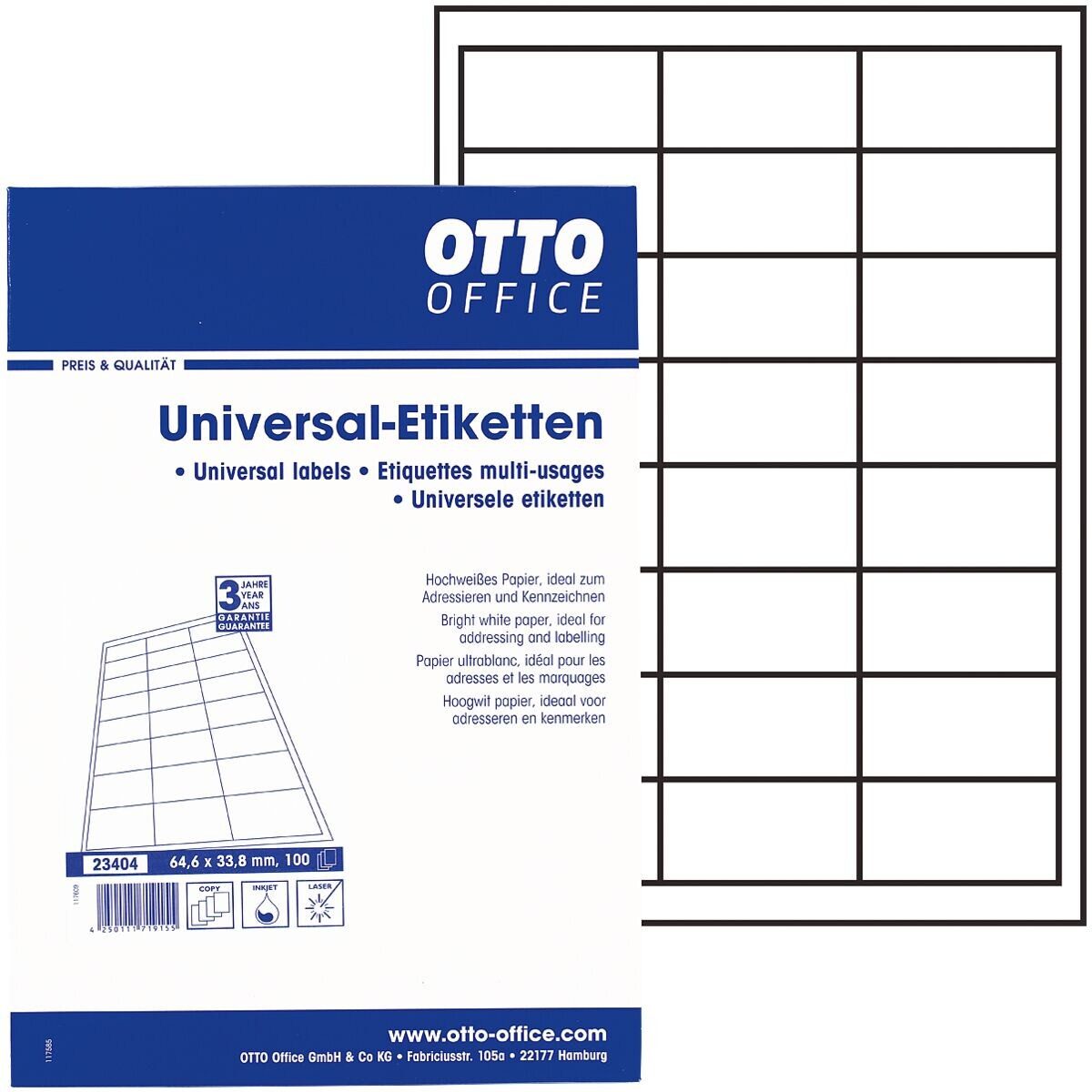 Otto Office Etiketten Standard, 2400 Stück, C6 mit Rand (64,6x33,8 mm), selbstklebend