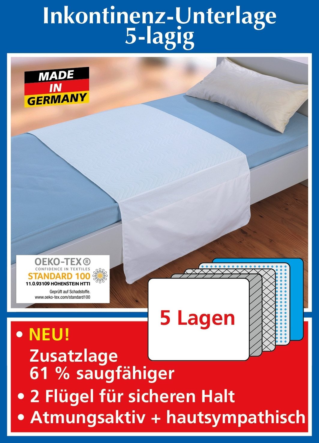 Inkontinenzauflage Inkontinenz Unterlage 5 lagig für maximalen Nässeschutz Maximex