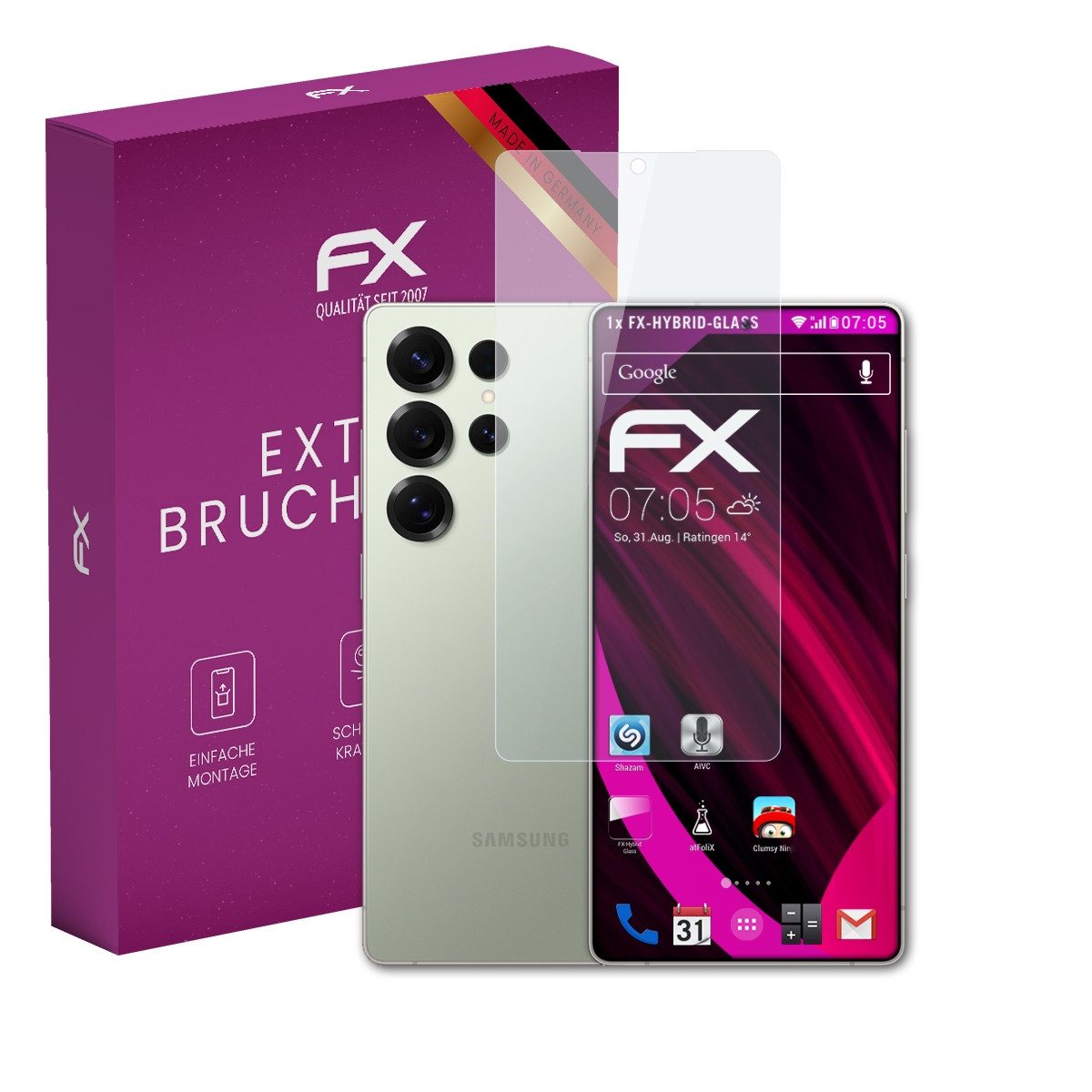 atFoliX Schutzfolie Panzerglasfolie für Samsung Galaxy S25 Ultra, Ultradünn und superhart