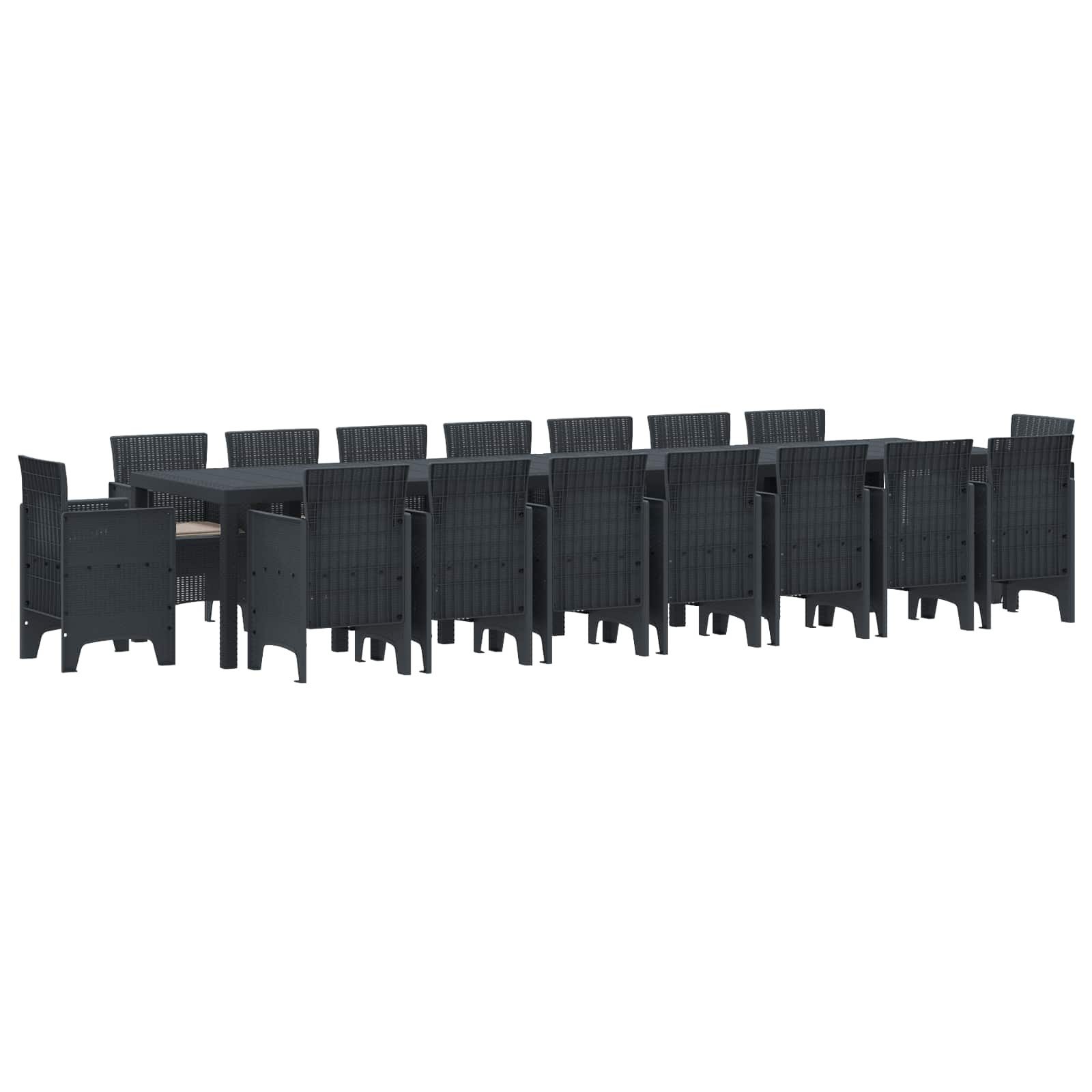 vidaXL Gartenlounge-Set Garten-Esszimmergarnitur mit Kissen 17 stk. Anthrazit PP, (17-tlg)