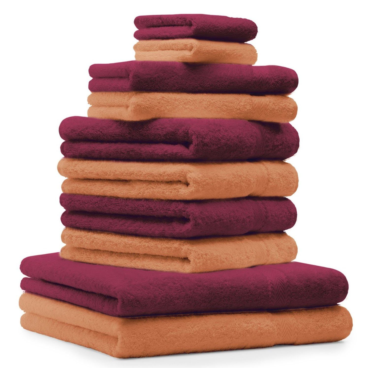 Betz Handtuch Set 10-TLG. Handtuch-Set Classic Farbe orange und dunkelrot, 100% Baumwolle