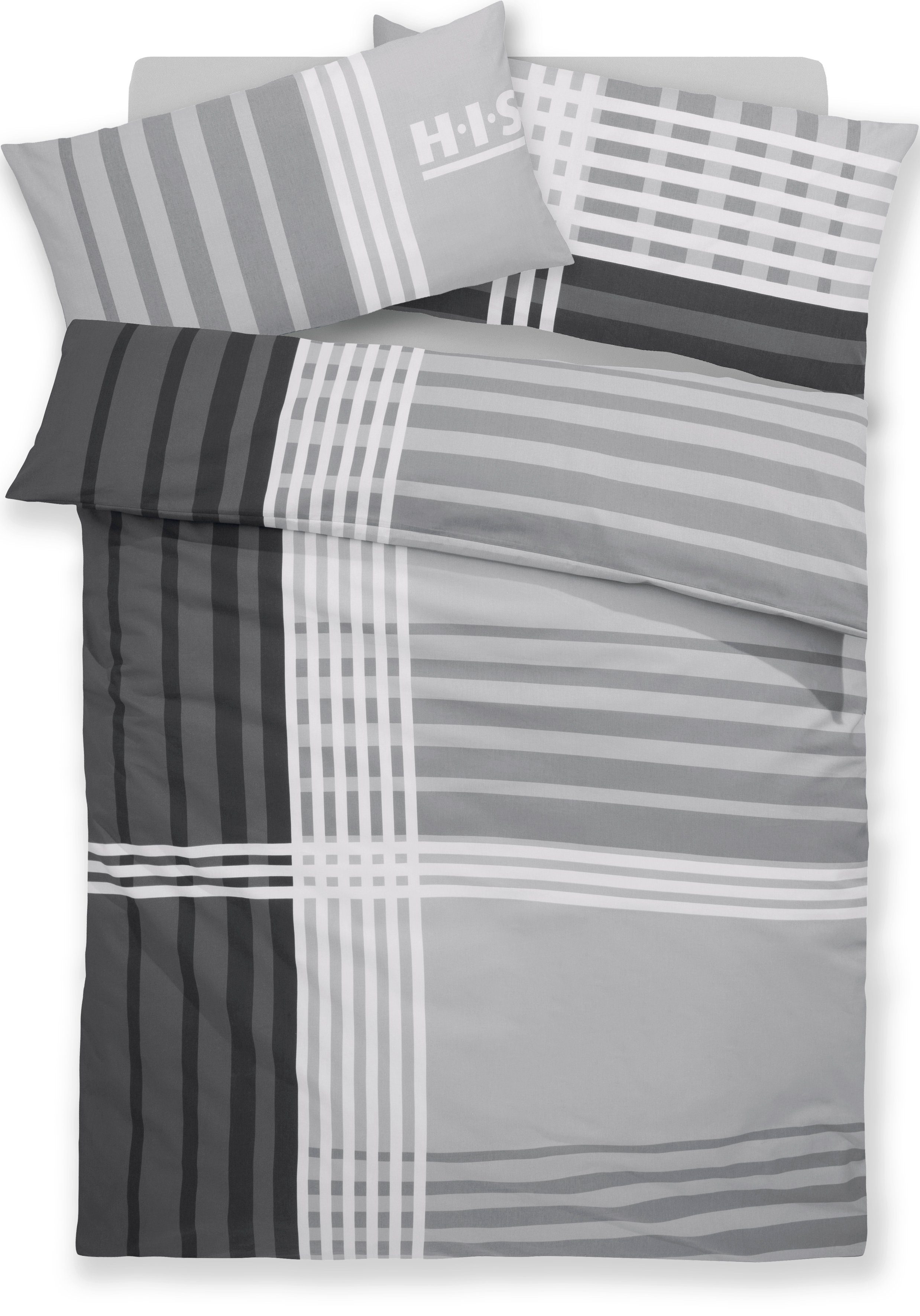 Bettwäsche Philip in Gr. 135x200 oder 155x220 cm, H.I.S, Renforcé, 2 teilig, sportliche Bettwäsche aus Baumwolle, kariert grau