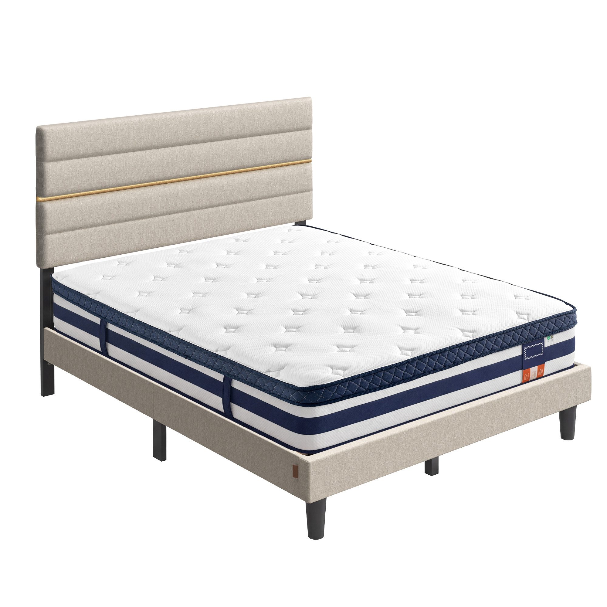 VASAGLE Polsterbett Doppelbettgestell verstellbares gepolstertes Kopfteil, Polsterbett und Matratze Set, mit Stauraum 140x200 cm