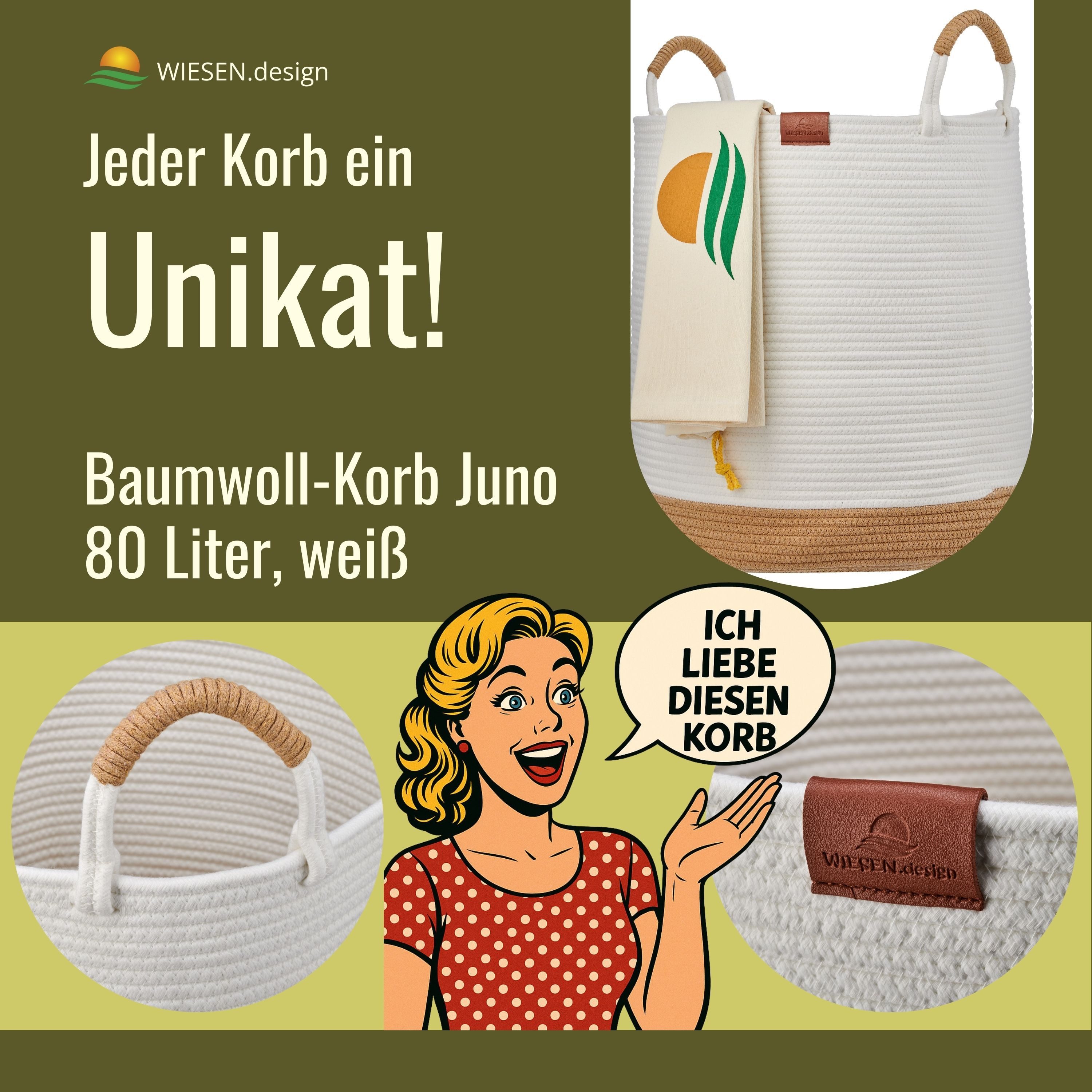WIESEN.design Wäschekorb Großer Wäschekorb geflochten - Juna 80L - aus 100% günstig online kaufen