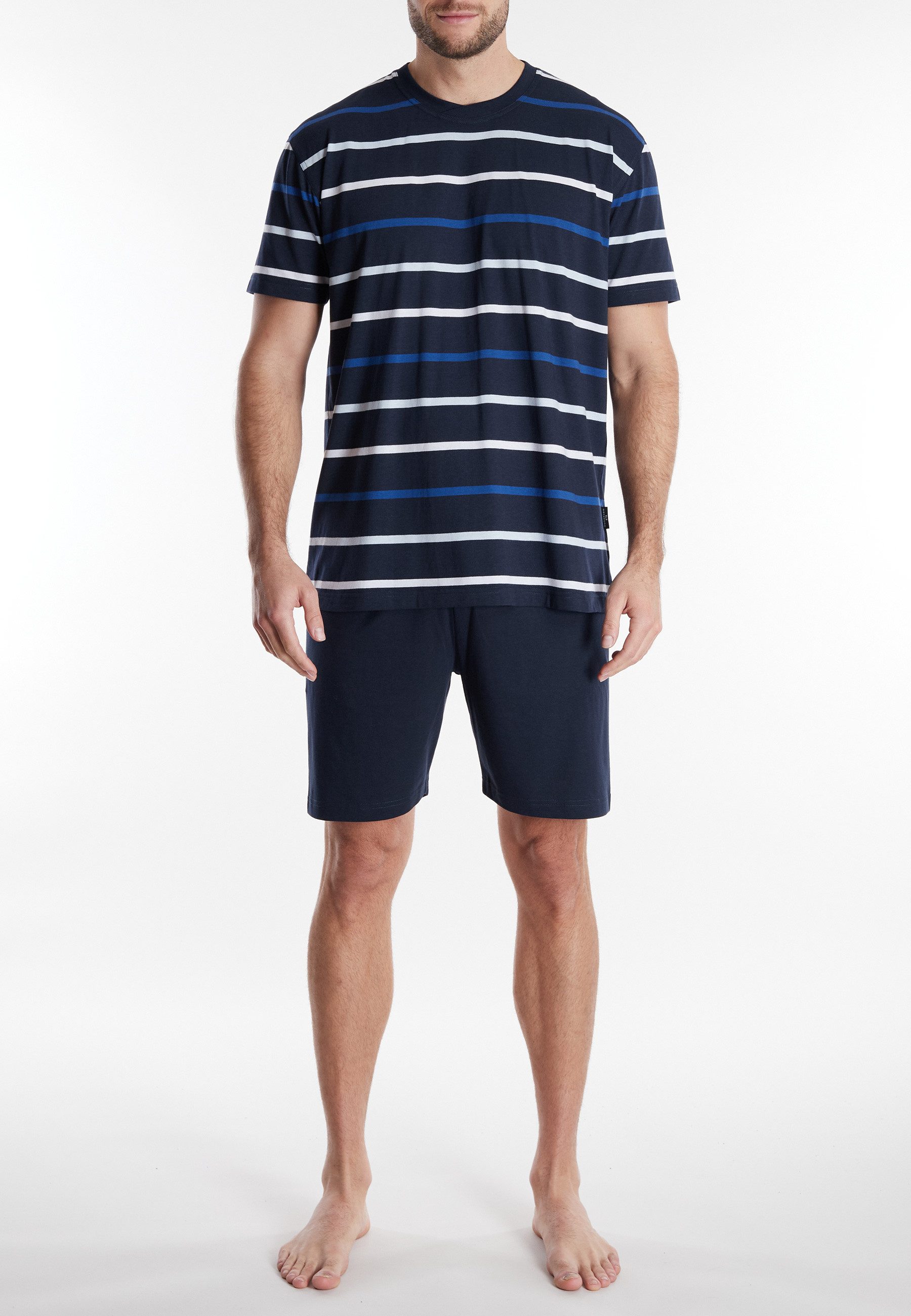 GÖTZBURG Shorty Midtown (2 tlg) Kurzarm, Rundhalsausschnitt, gestreiftes Oberteil, weich, Baumwollmix