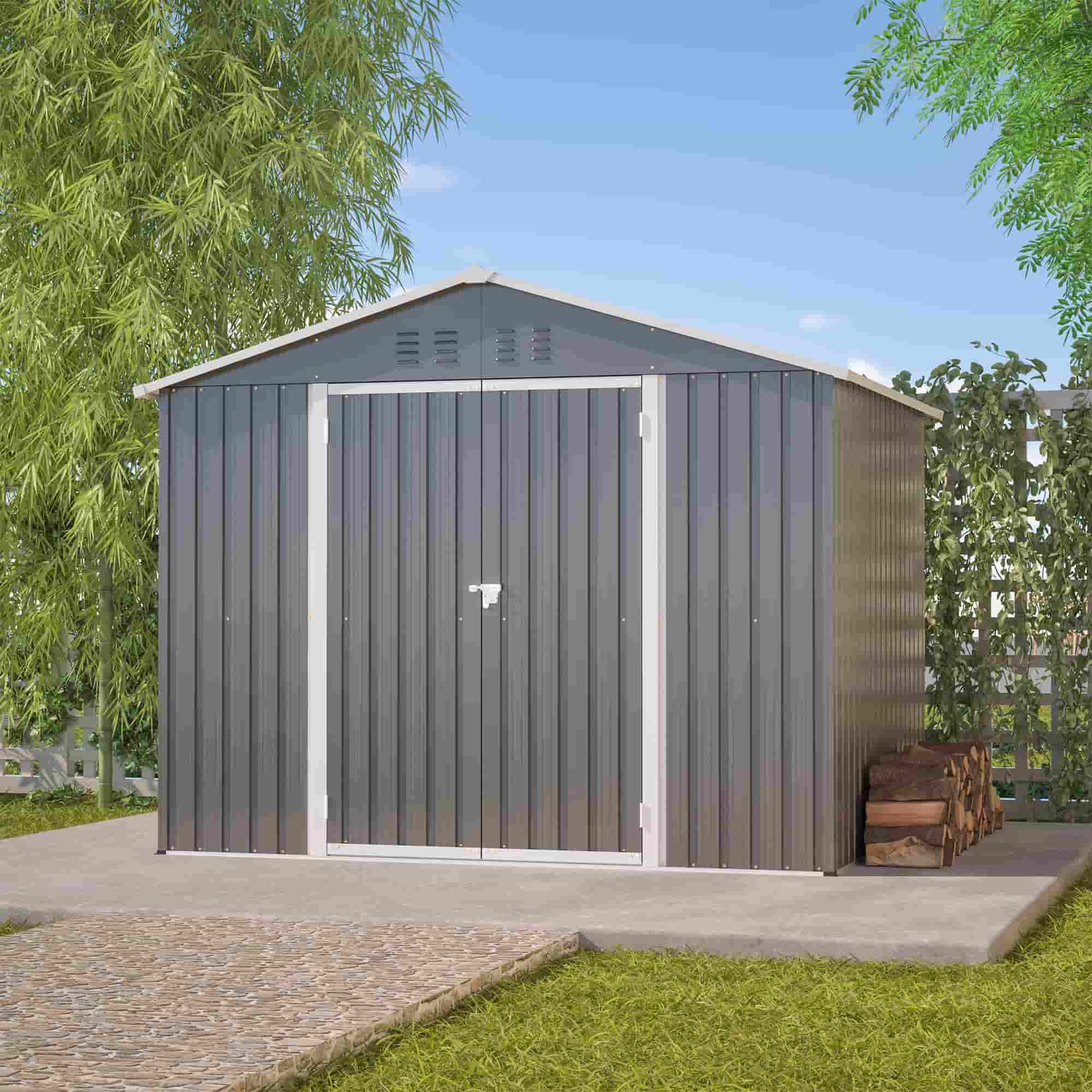 ANYSUN Gartenhaus Metall, Fahrradgarage & Geräteschuppen, wetterfest stabil, (Gartenhaus Set Metall Geräteschuppen Fahrradgarage, Gartenhaus 8x6FT Geräteschuppen mit Flügeltür, Metallkonstruktion), Für Garten, Hof, Terrasse, schützt Werkzeuge & Fahrräder, wetterfest