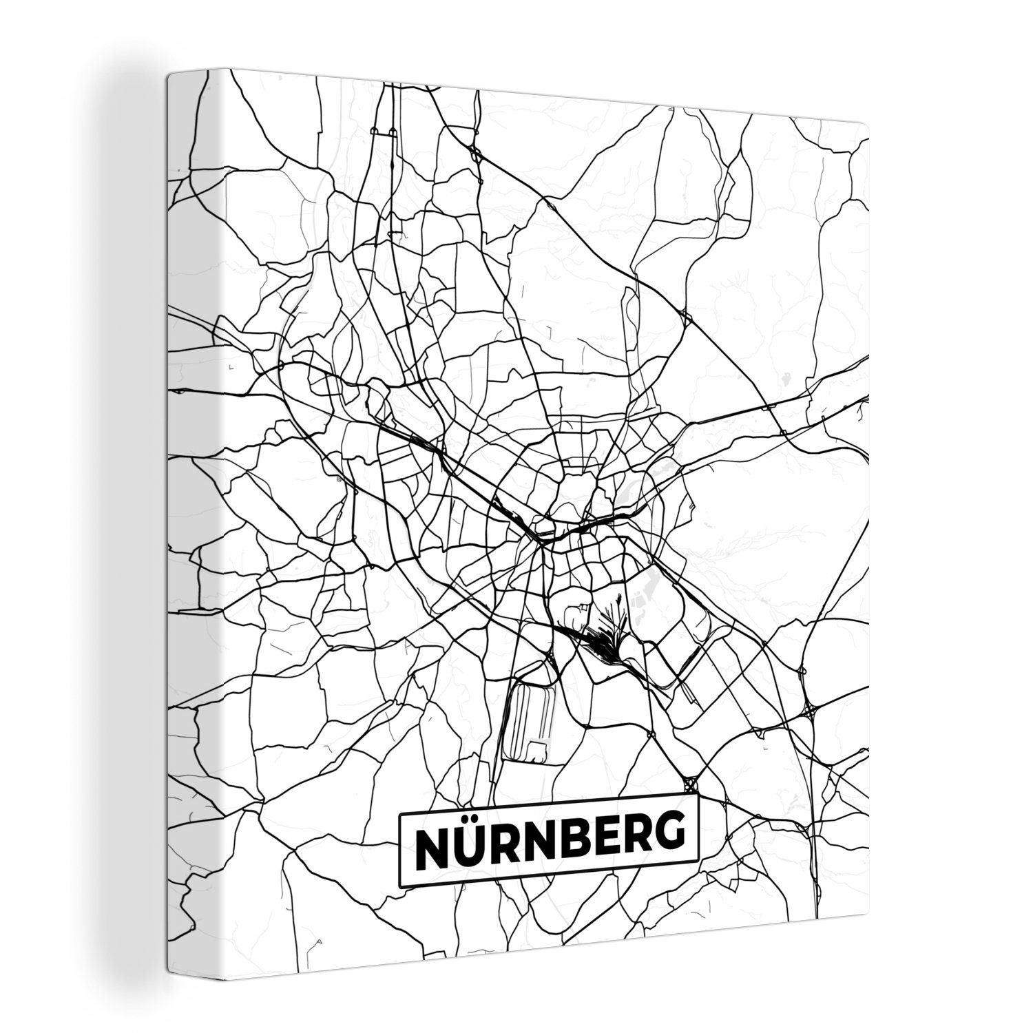 OneMillionCanvasses® Leinwandbild Karte - Stadtplan - Nürnberg, (1 St), Leinwand Bilder für Wohnzimmer Schlafzimmer