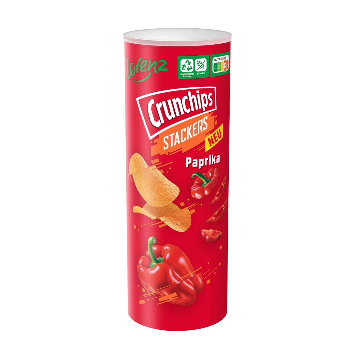 LORENZ Knabberei, Lorenz Crunchips Stackers Paprika knusprige Stapelchips Dose 175g