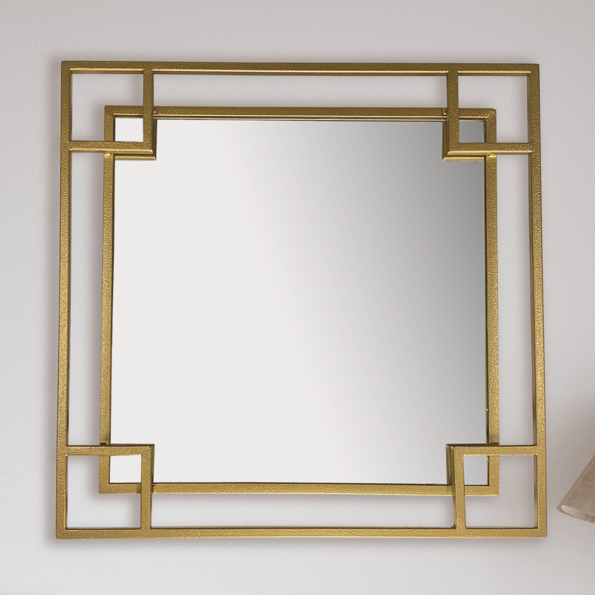 FINEBUY Wandspiegel Flurspiegel Quadrat Metall Gold Spiegel Hängespiegel FB61769 (Hängespiegel Modern, Flurspiegel Garderobenspiegel), Gold Metall 60x60 cm, Dekospiegel Quadratisch