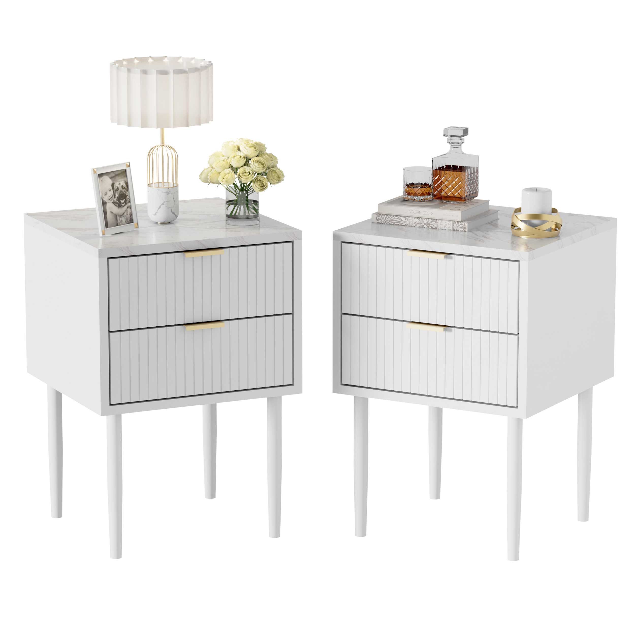 UEV Nachttisch 2er Set marmor, Nachtschrank mit Schubladen (Nachtkommode mi günstig online kaufen