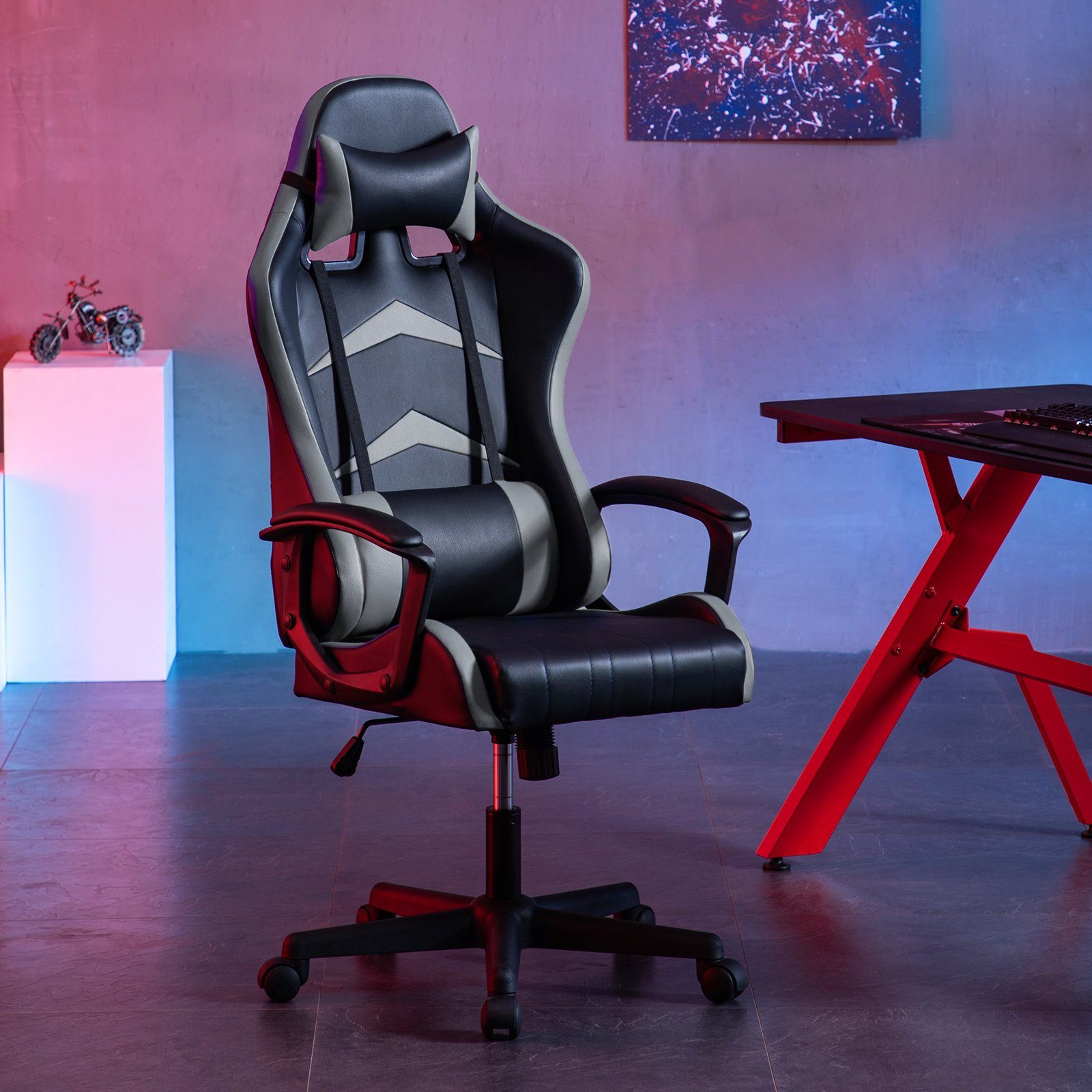 Intimate WM Heart Gaming-Stuhl mit Rückenlehne hoher Ergonomischer Verstellbarer Schreibtischstuhl grau