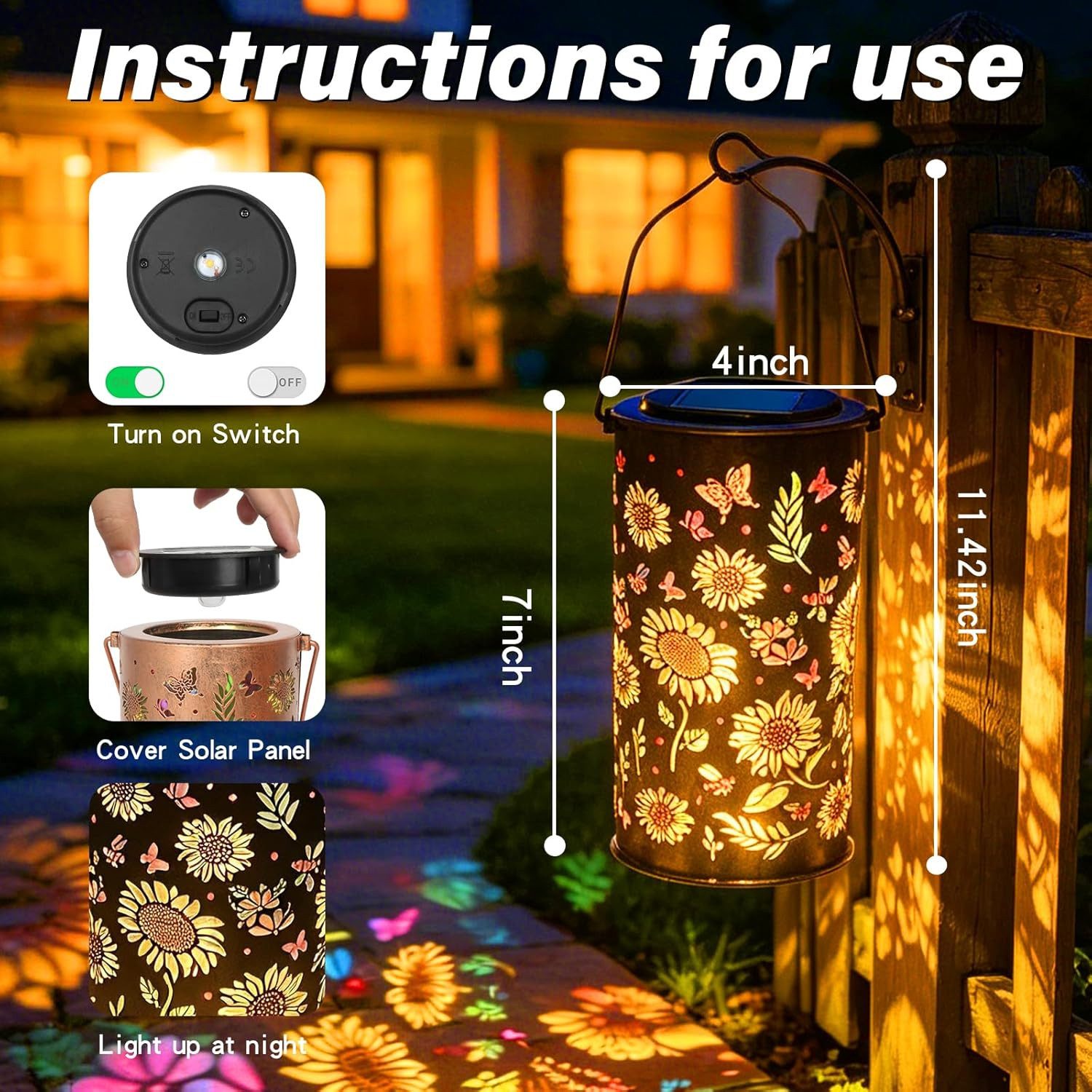 Fyrove LED Solarleuchte Solarlampen für Außen Bunte Solar Gartenlaterne mit Projektion, IP65 Wasserdicht Warmweiß LED Solarleuchte, LED Solar Gartendeko hängeleuchte solar garten, für Hof, Path Rasen, Wege, Terrasse, Yard Deko