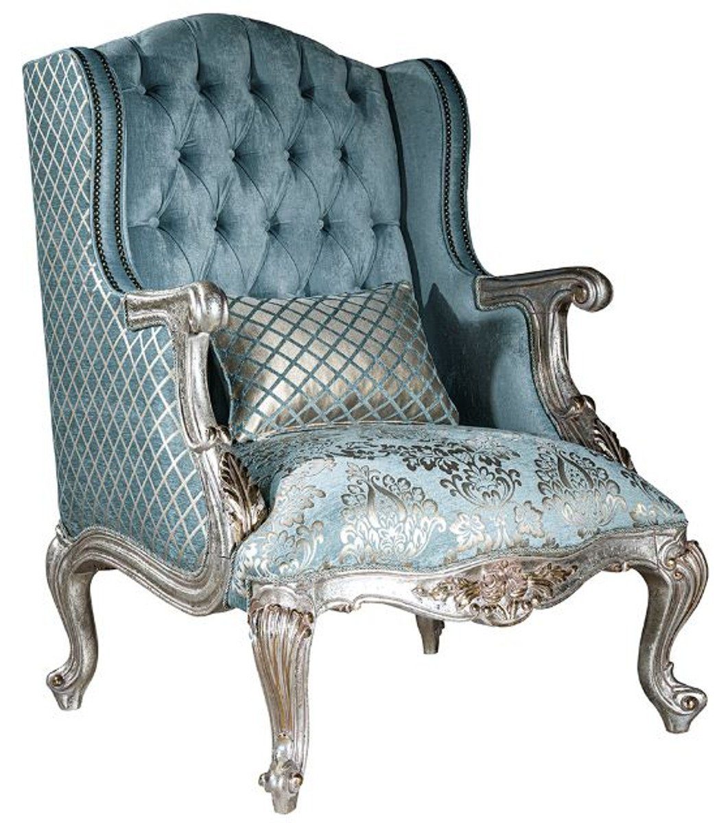 Casa Padrino Sessel Luxus Barock Ohrensessel Hellblau / Silber / Gold 20 x  20 x H. 20 cm   Wohnzimmer Sessel mit elegantem Muster und dekorativem ...