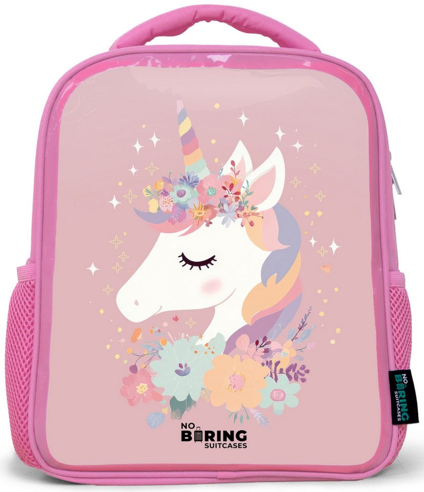 NoBoringSuitcases.com© Rucksack Rosa - Einhorn - Rosa - Blumen, Kinderrucksack, Schulrucksack, Freizeitrucksack, Mädchen, Kindergarten