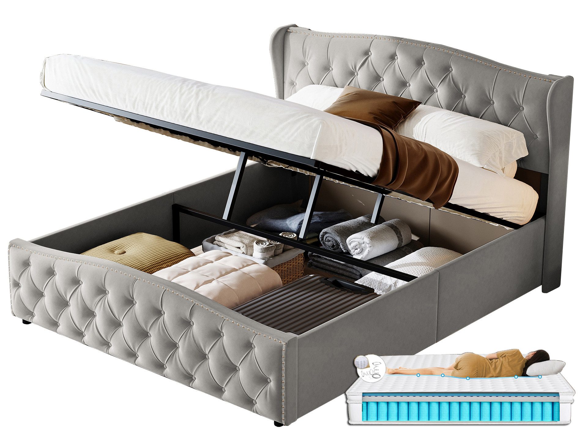 FUROKOY Polsterbett Doppelbett Hydraulisch Stauraumbett mit günstig online kaufen