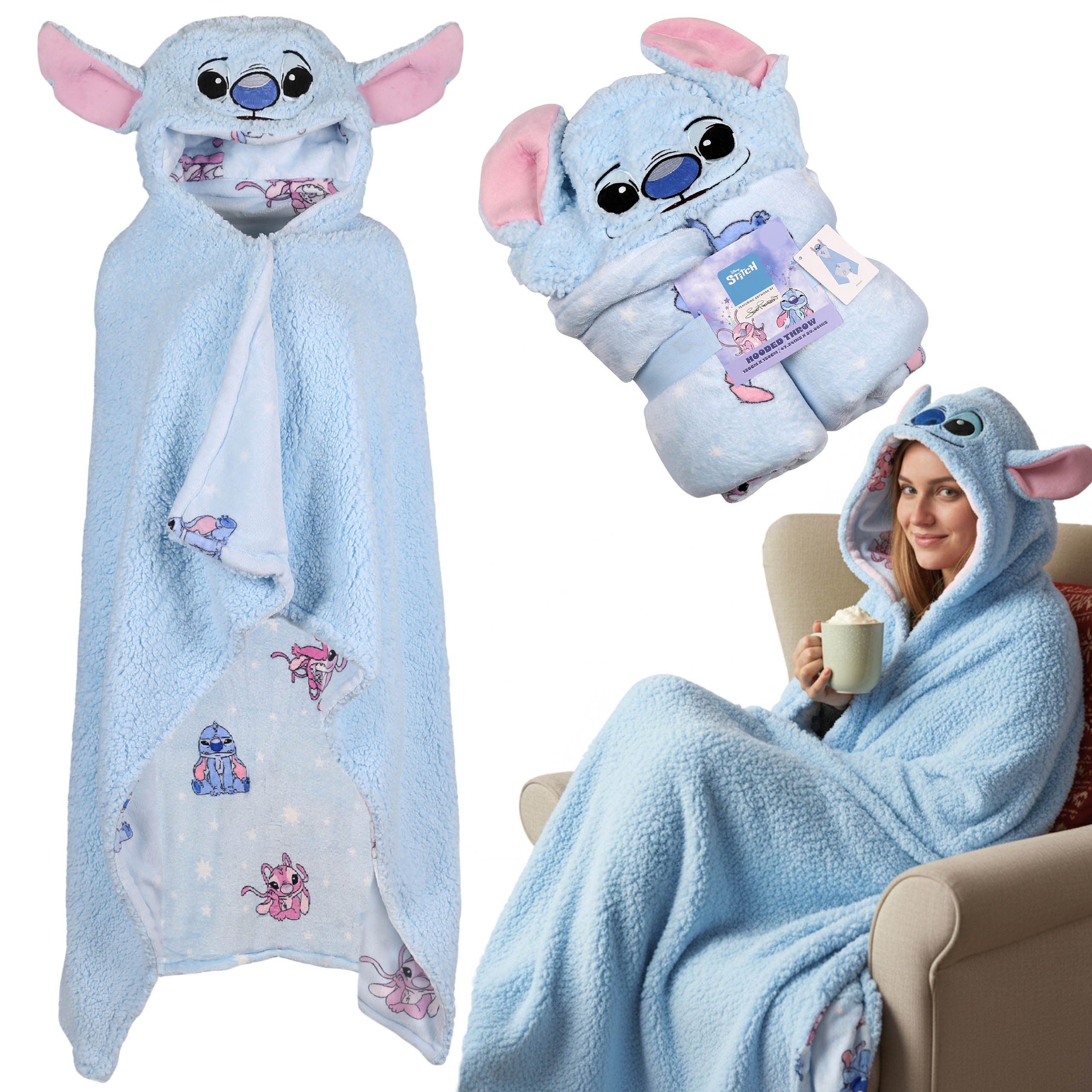 Disney Weihnachtspullover DISNEY Stitch warme Kapuzendecke, Sherpa Sweatshirt-Decke 120×150 cm