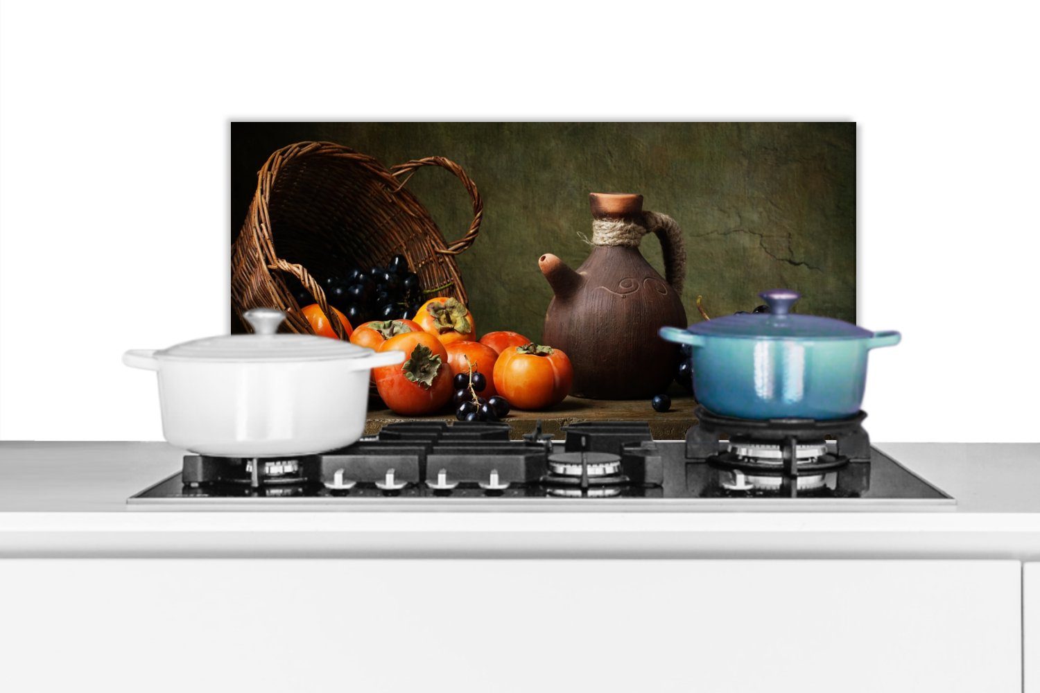 MuchoWow Küchenrückwand Rustikal - Obst - Korb - Stilleben, (1-tlg), 60x30 cm, Wandschutz, gegen Fett und Schmutzflecken für Küchen