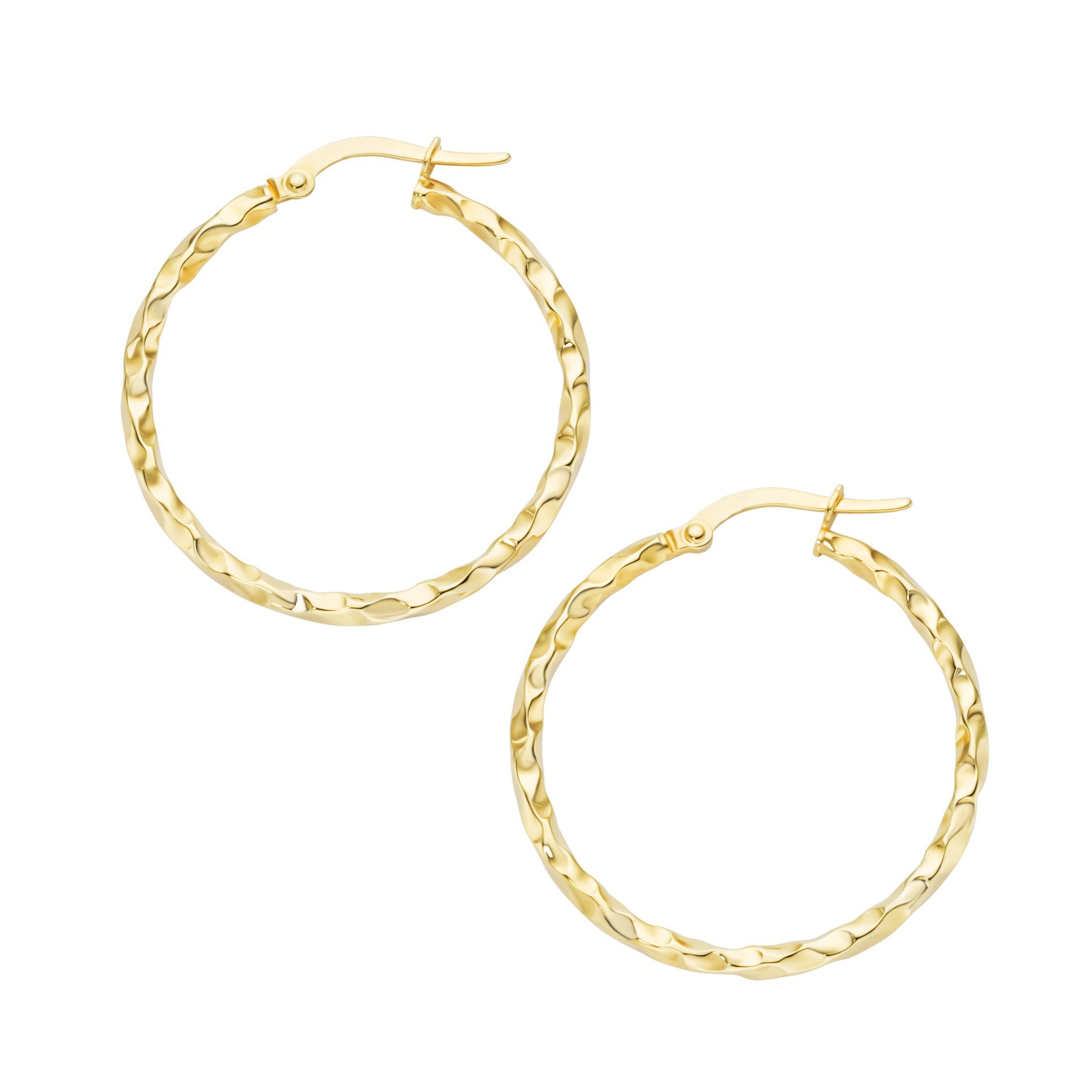 Luigi Merano Paar Creolen strukturiert & glänzend, Gold 375, ø aussen ca.  30 mm